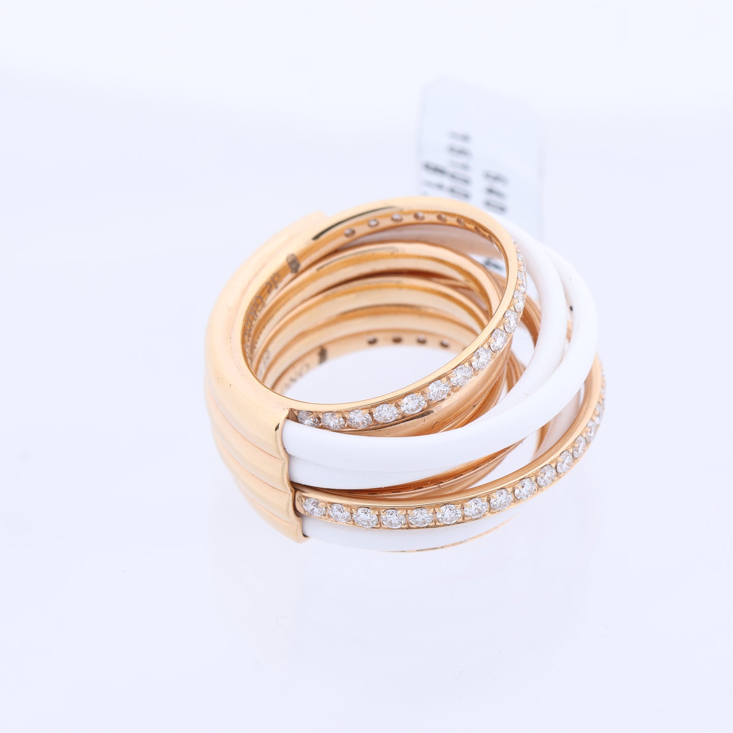 De Grisogono Allegra Rose Gold and White Ceramic with Diamonds Ring, Size 53 EU