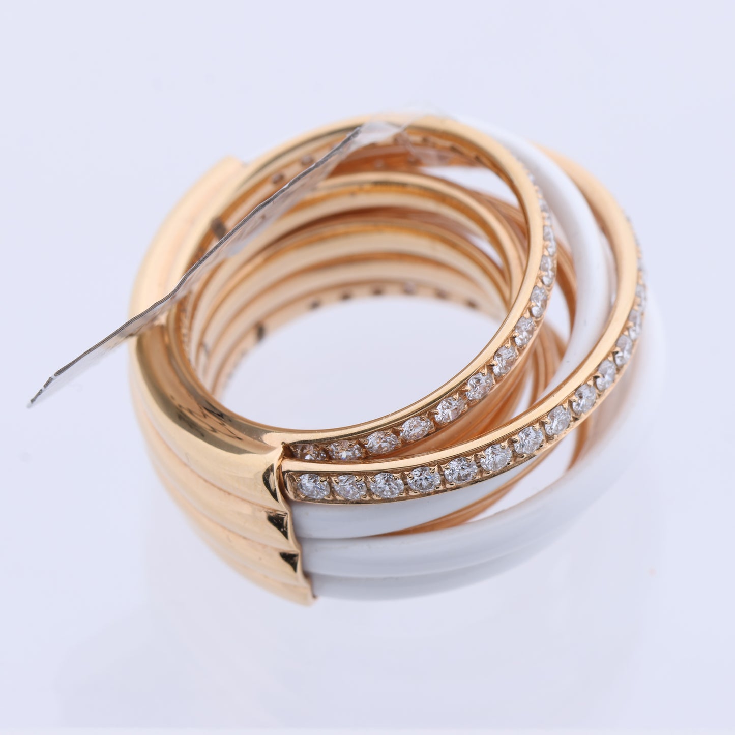 De Grisogono Allegra Rose Gold and White Ceramic with Diamonds Ring, Size 53 EU