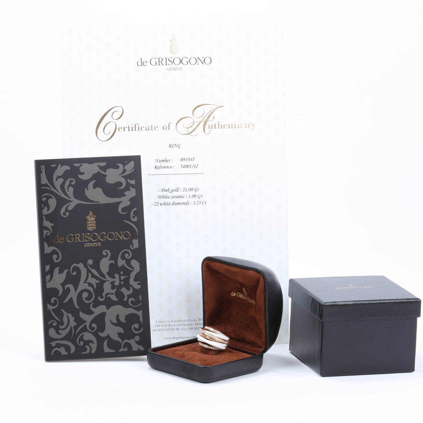 De Grisogono Allegra Rose Gold and White Ceramic with Diamonds Ring, Size 53 EU