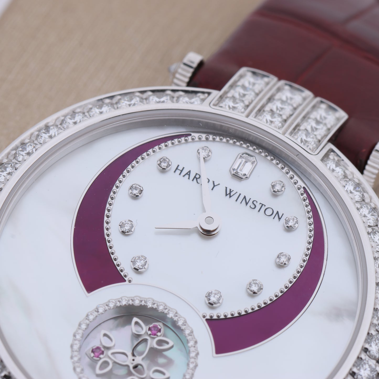 Harry Winston Premier Diamond Second PRNASS36WW001 Crocodile leather x WG AT MOP Dial 36mm Watch