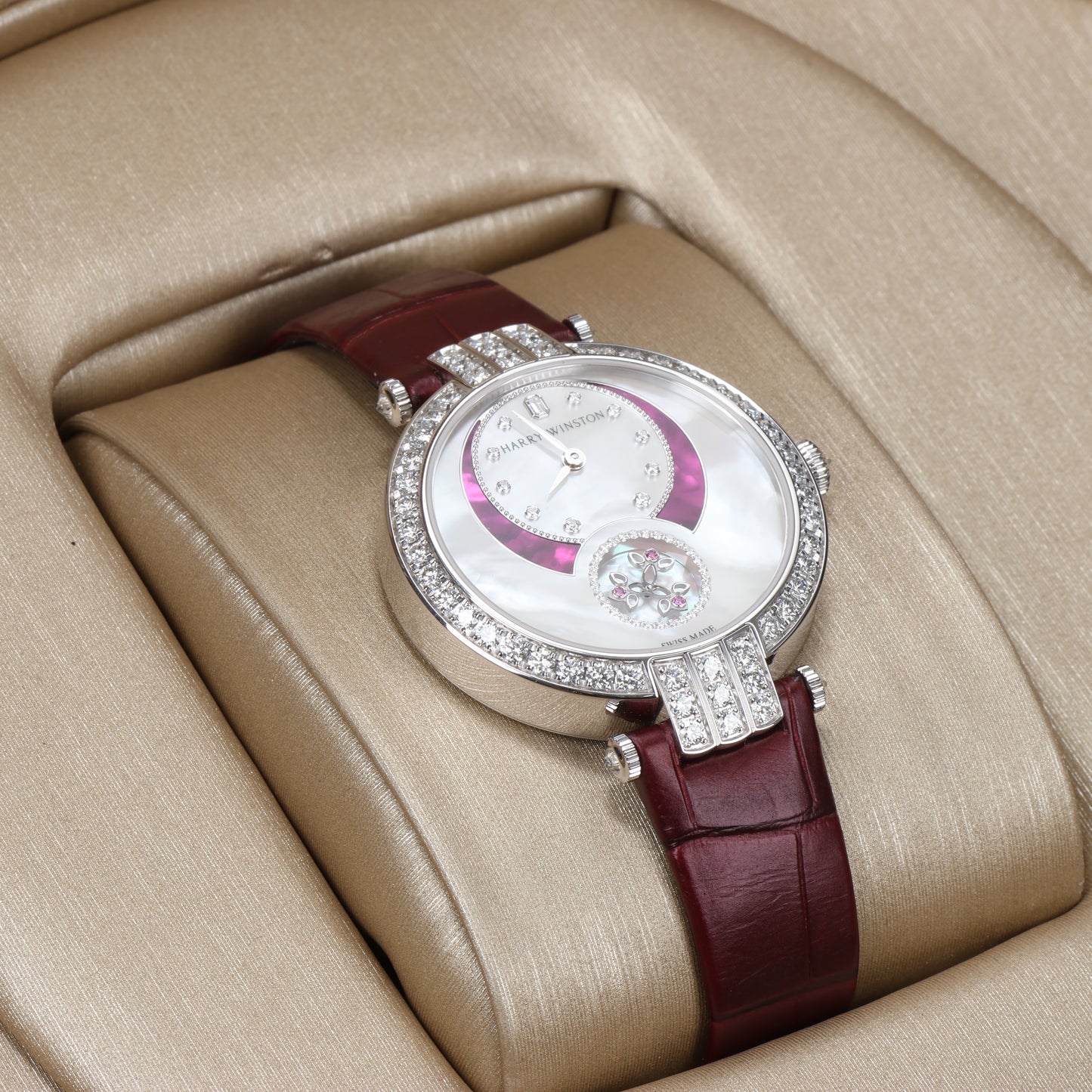 Harry Winston Premier Diamond Second PRNASS36WW001 Crocodile leather x WG AT MOP Dial 36mm Watch