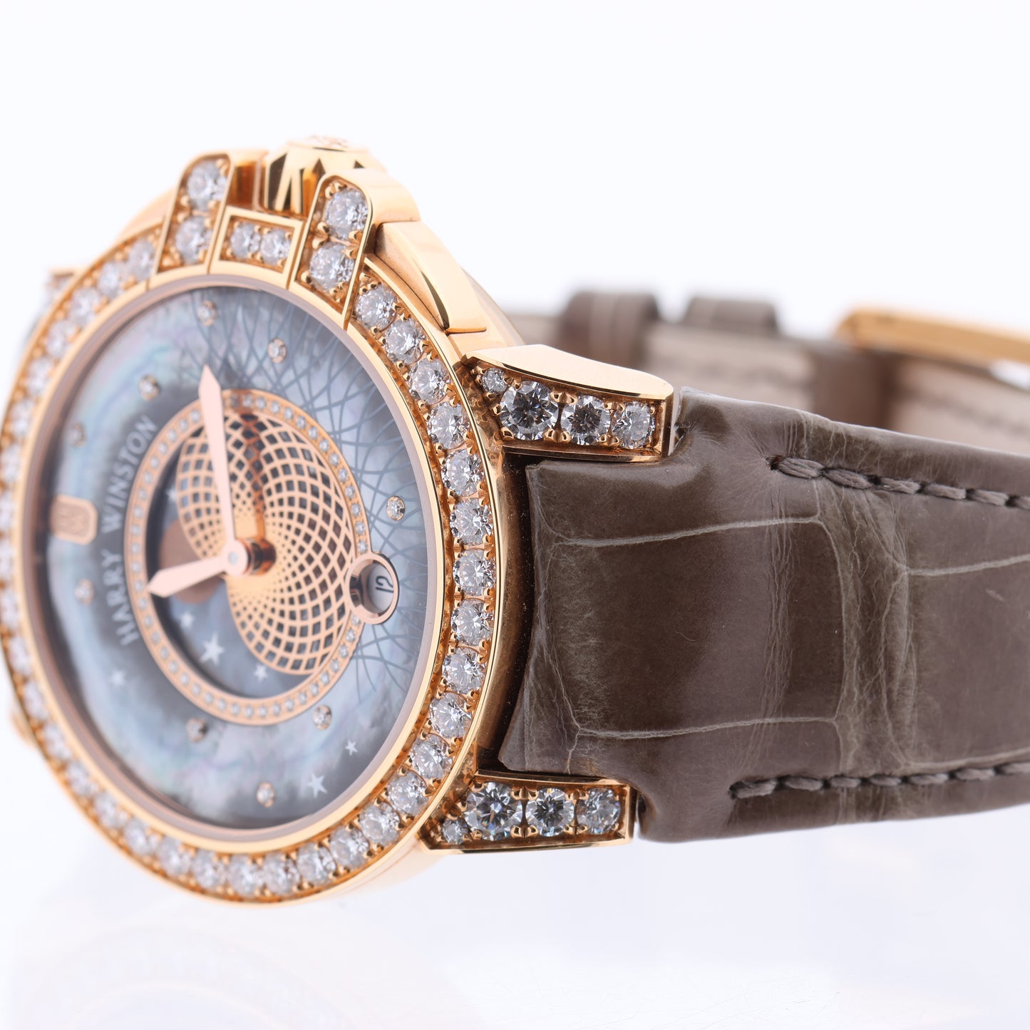 Harry Winston Ocean Moon Phase OCEQMP36RR026 Crocodile leather x RG QZ MOP Dial 36mm Watch