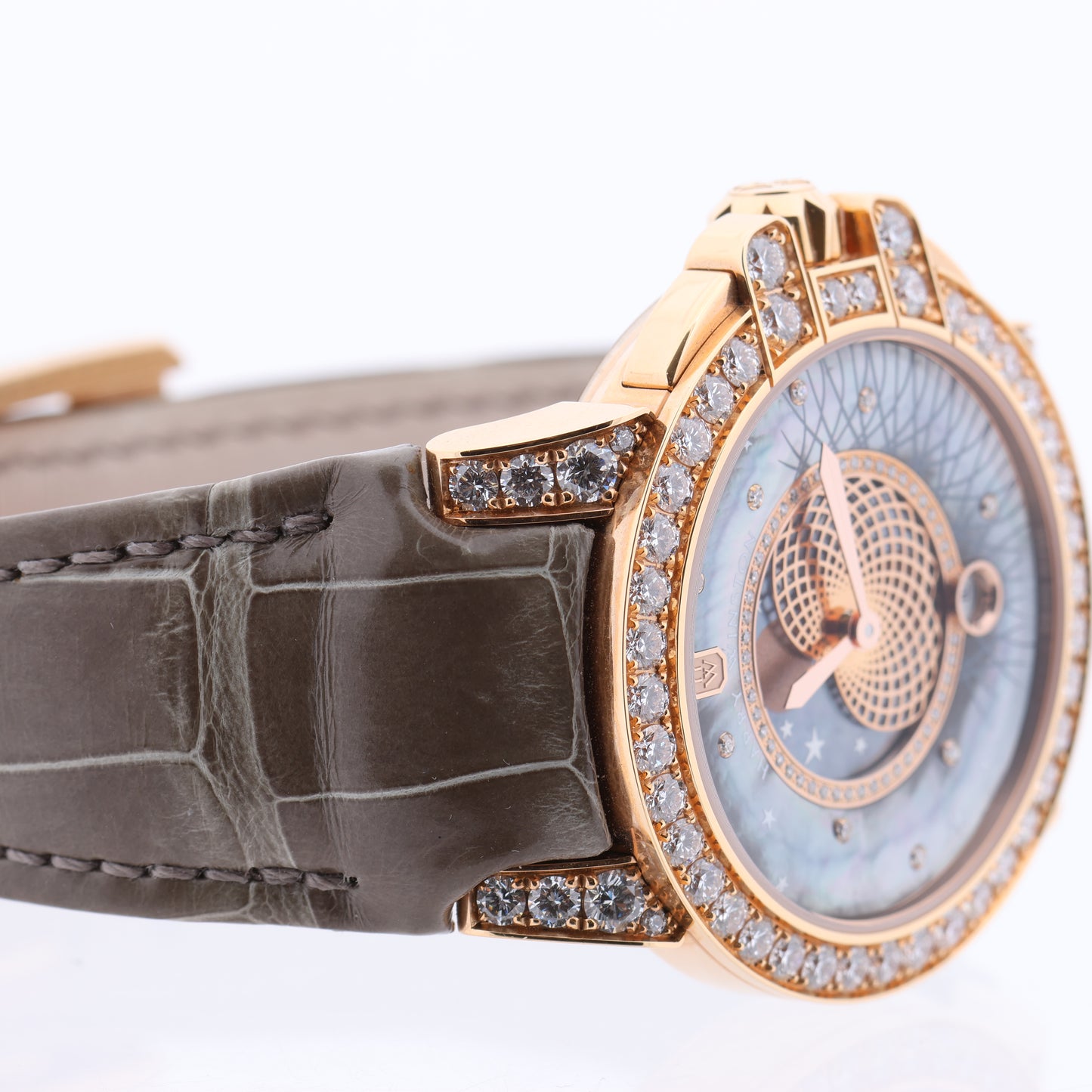 Harry Winston Ocean Moon Phase OCEQMP36RR026 Crocodile leather x RG QZ MOP Dial 36mm Watch