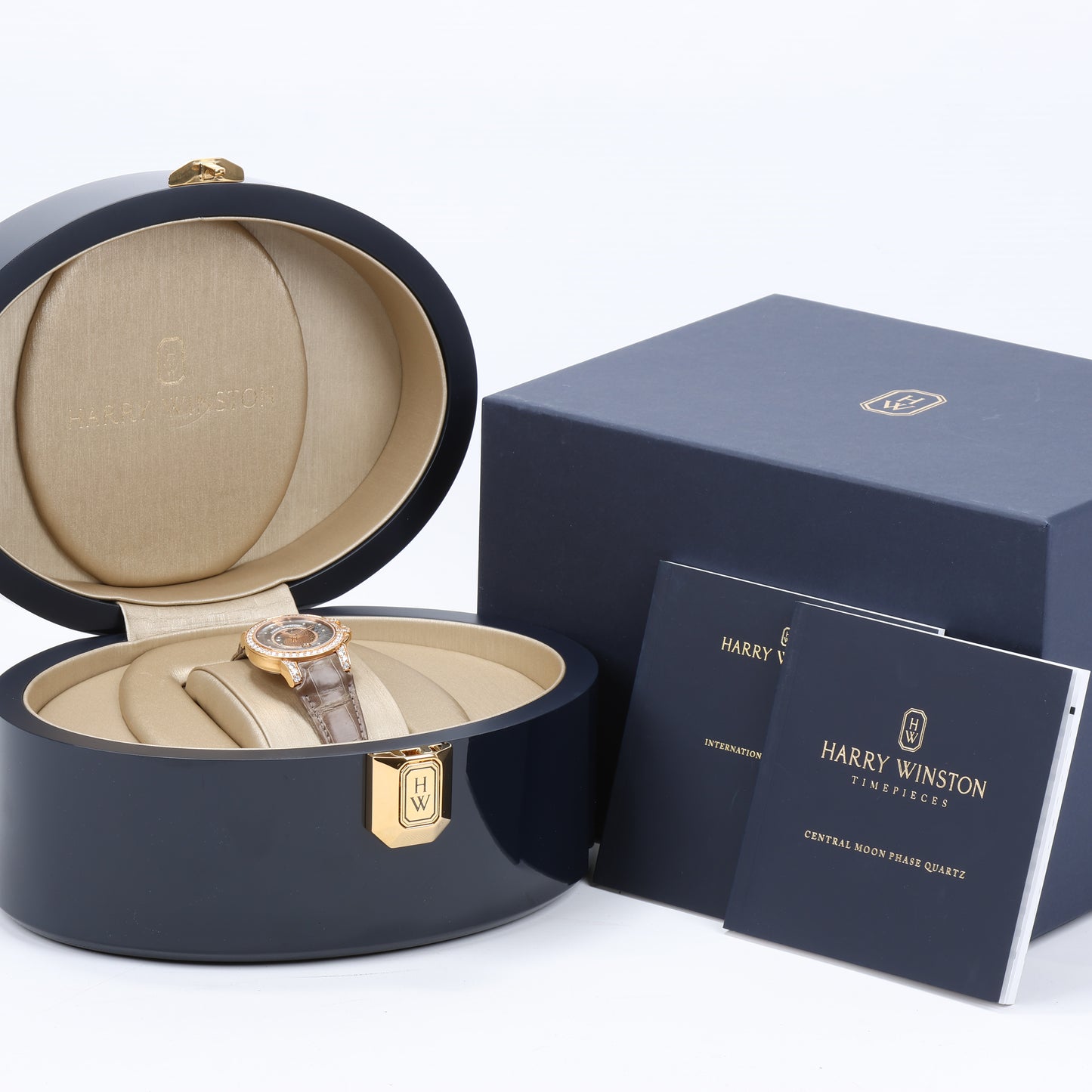 Harry Winston Ocean Moon Phase OCEQMP36RR026 Crocodile leather x RG QZ MOP Dial 36mm Watch