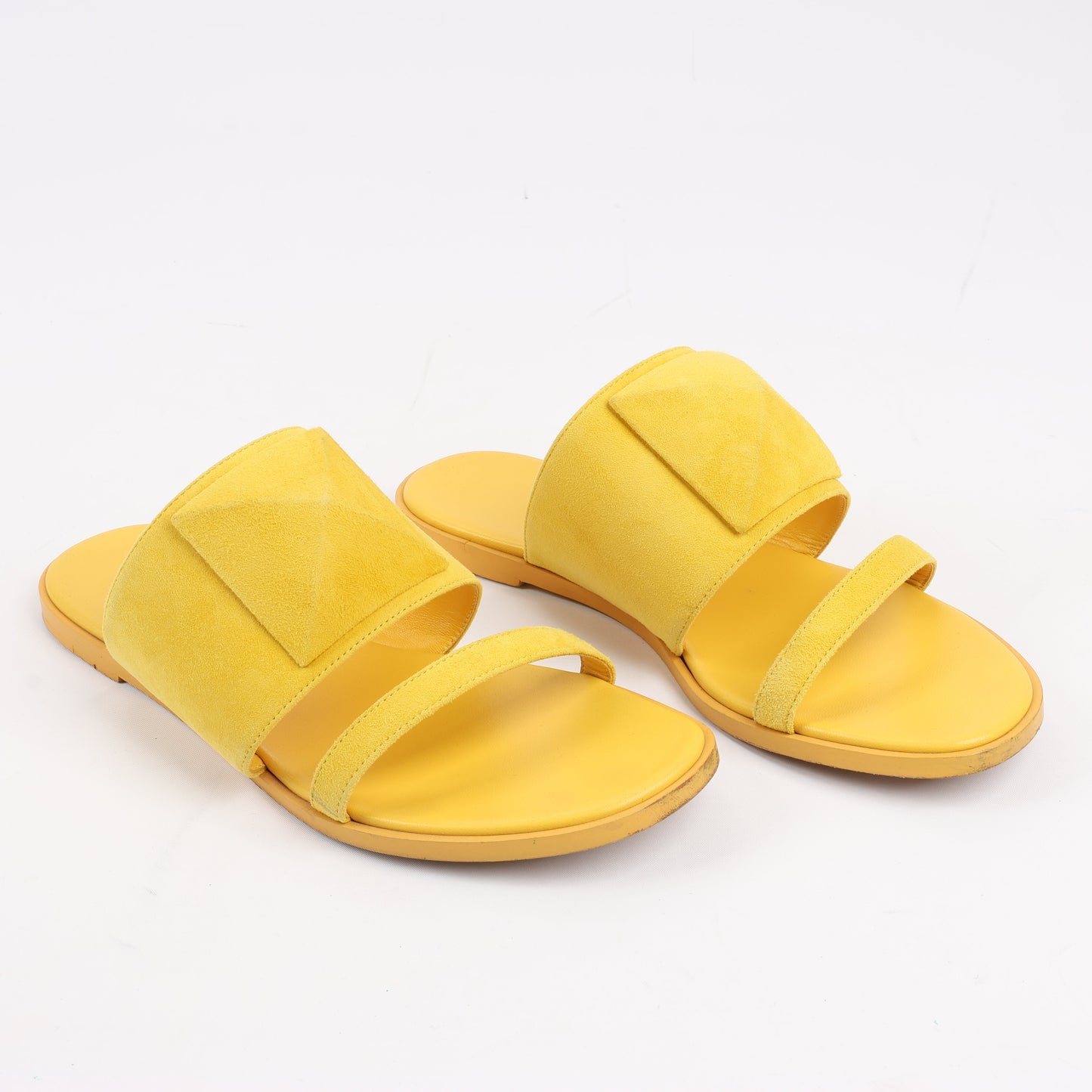HERMES Kaia Suede Sandals in Yellow Gold, Size 36.5 EU