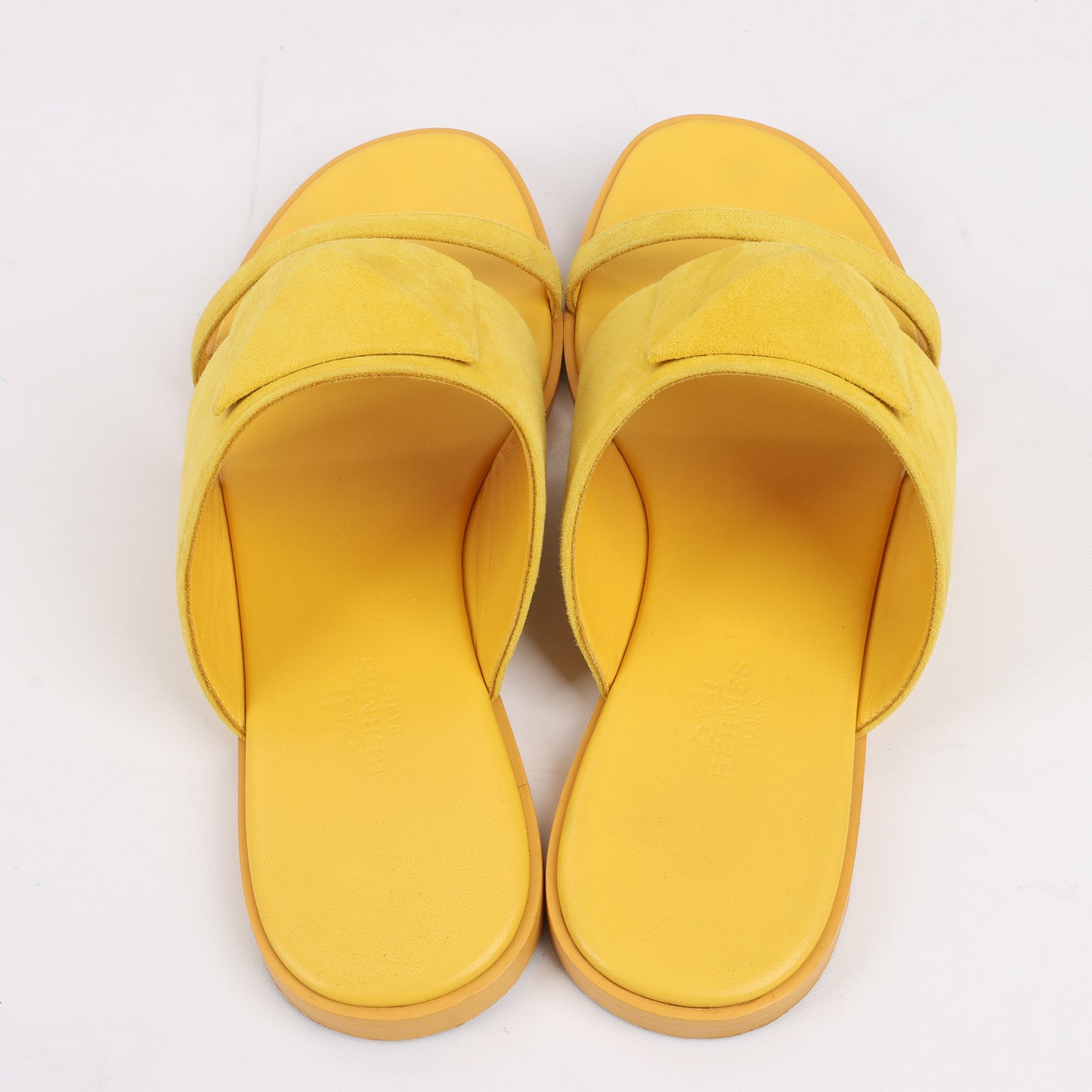 HERMES Kaia Suede Sandals in Yellow Gold, Size 36.5 EU