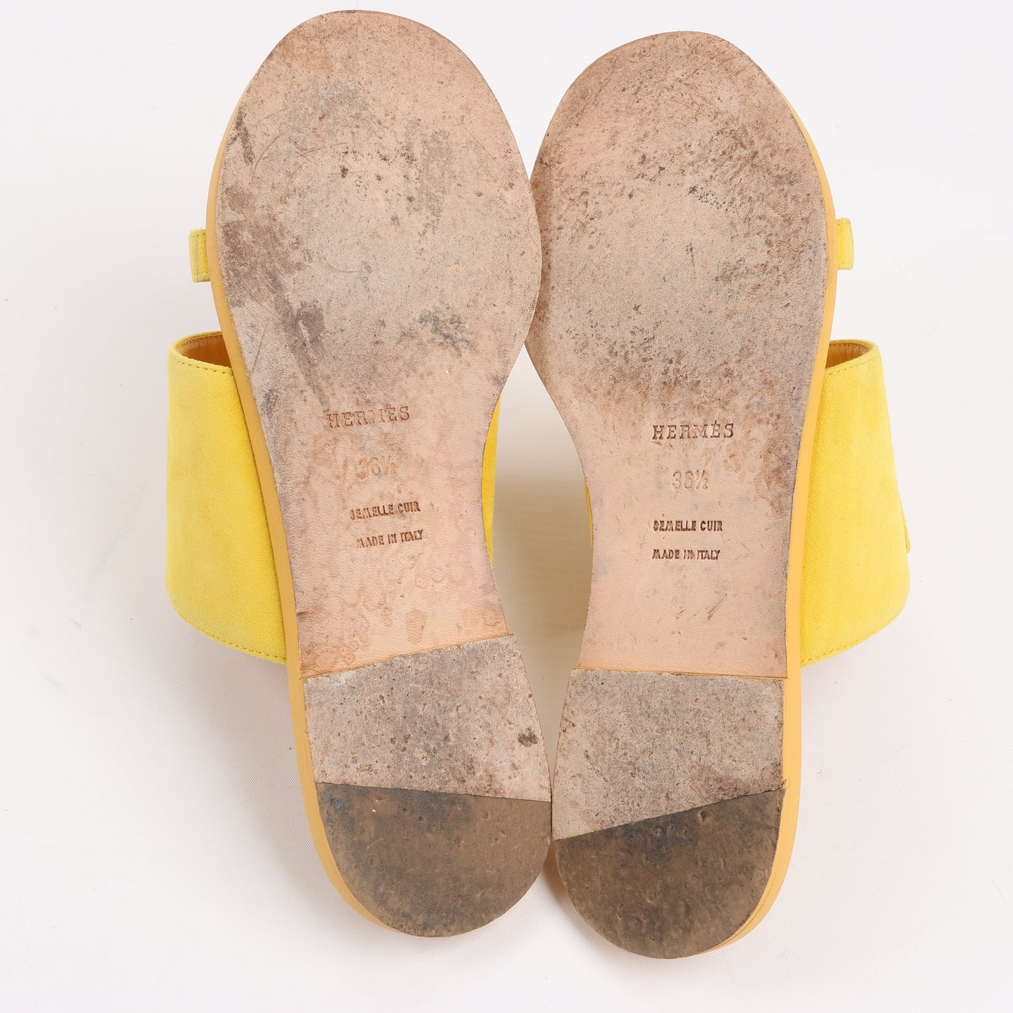 HERMES Kaia Suede Sandals in Yellow Gold, Size 36.5 EU