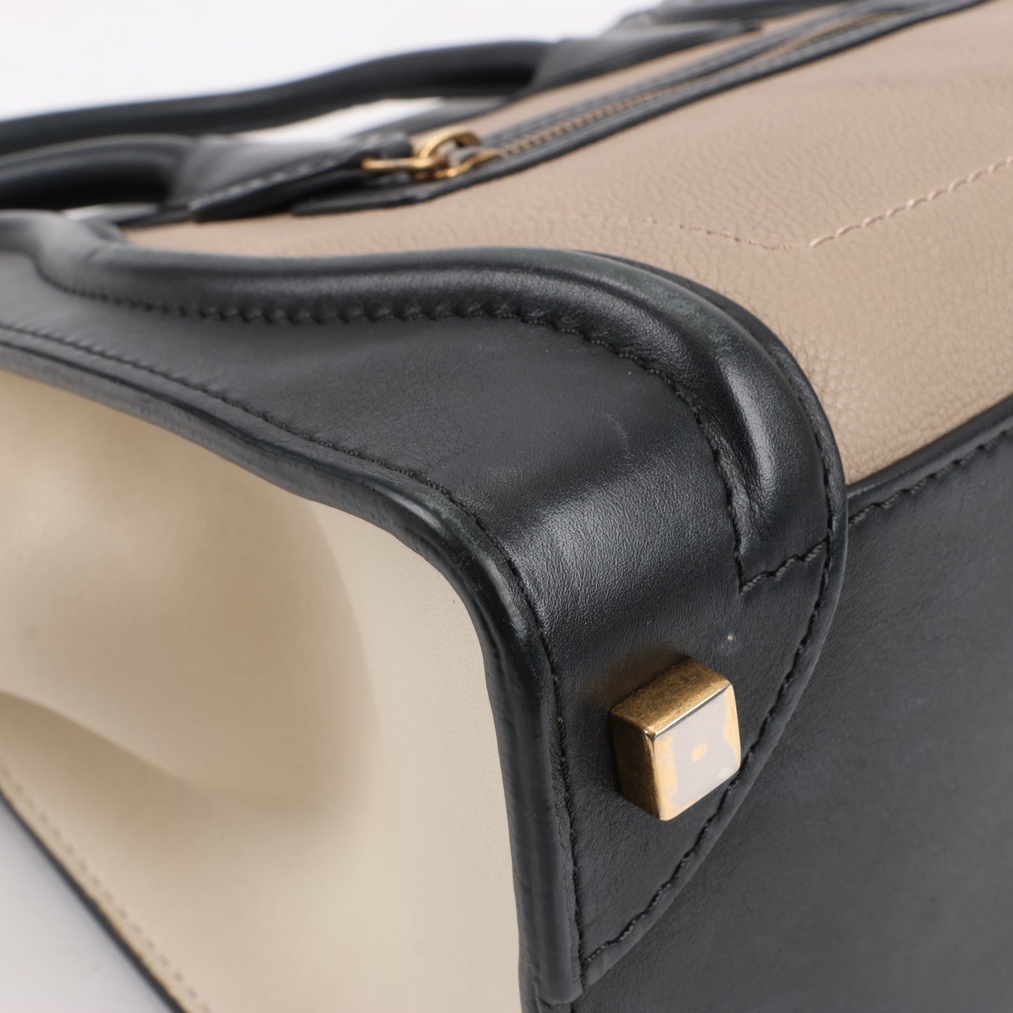 CELINE Luggage Micro Lederhandtasche dreifarbig in Beige