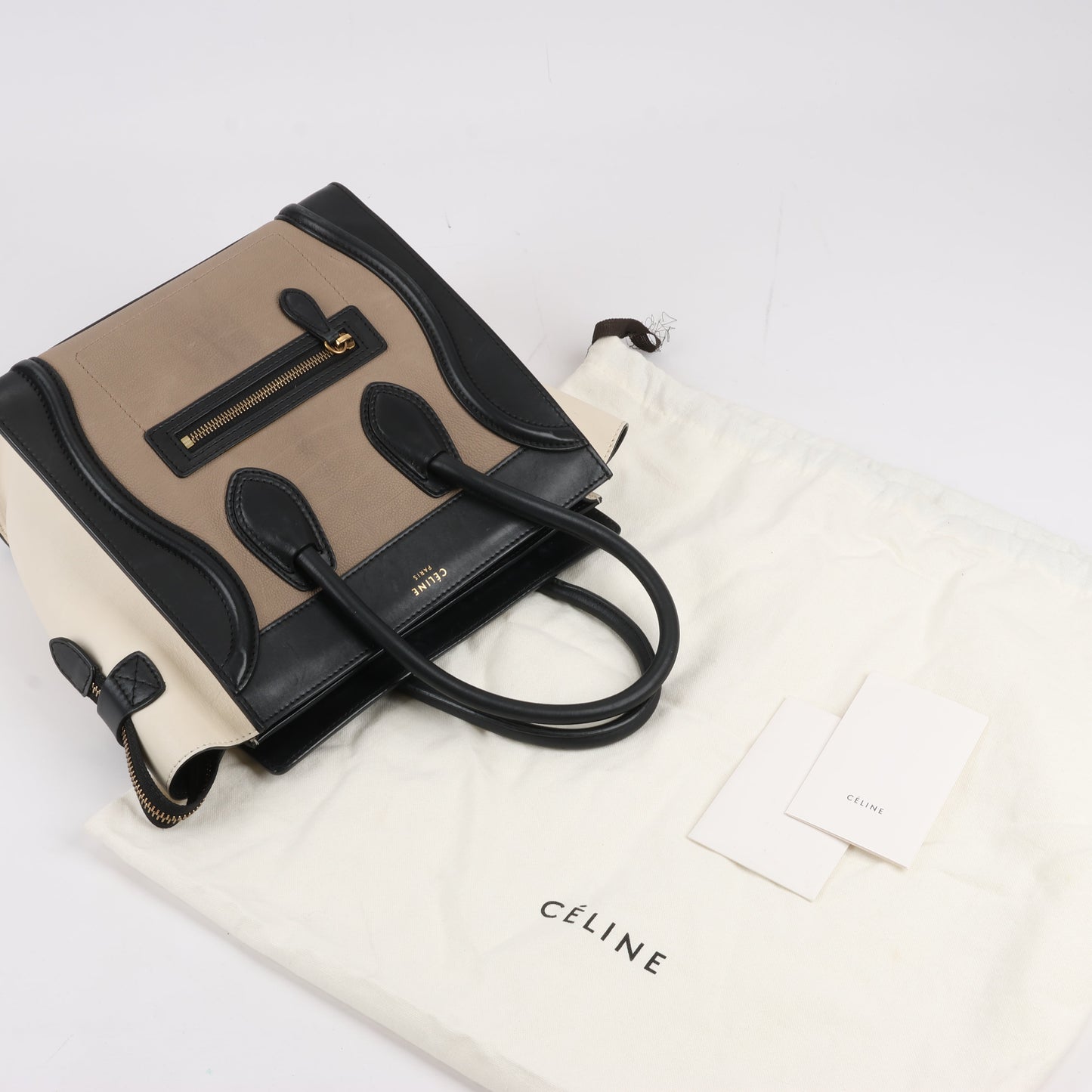 CELINE Luggage Micro Lederhandtasche dreifarbig in Beige
