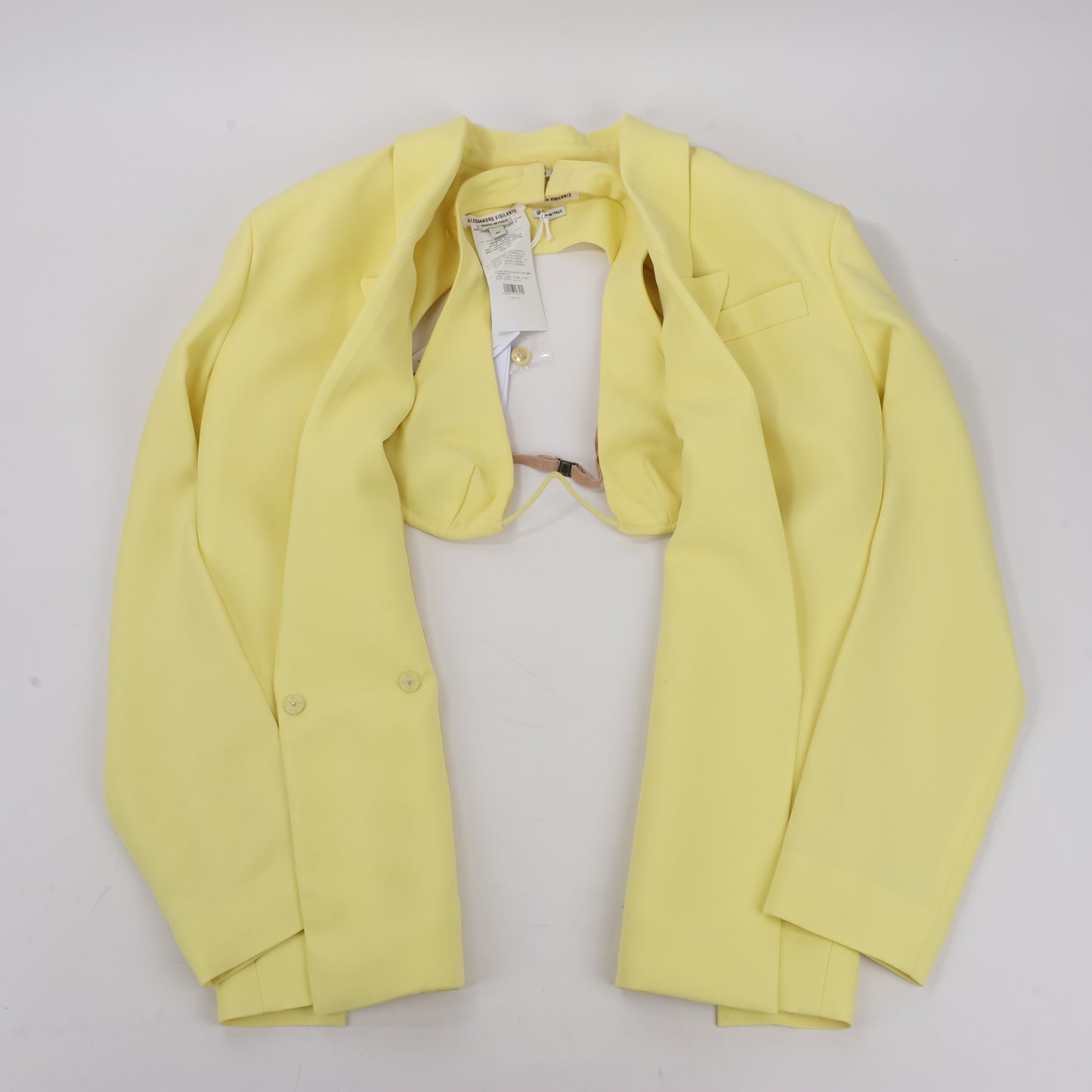 Alessandro Vigilante Yellow Blazer with Coordinating Bra Top, Size 44/40