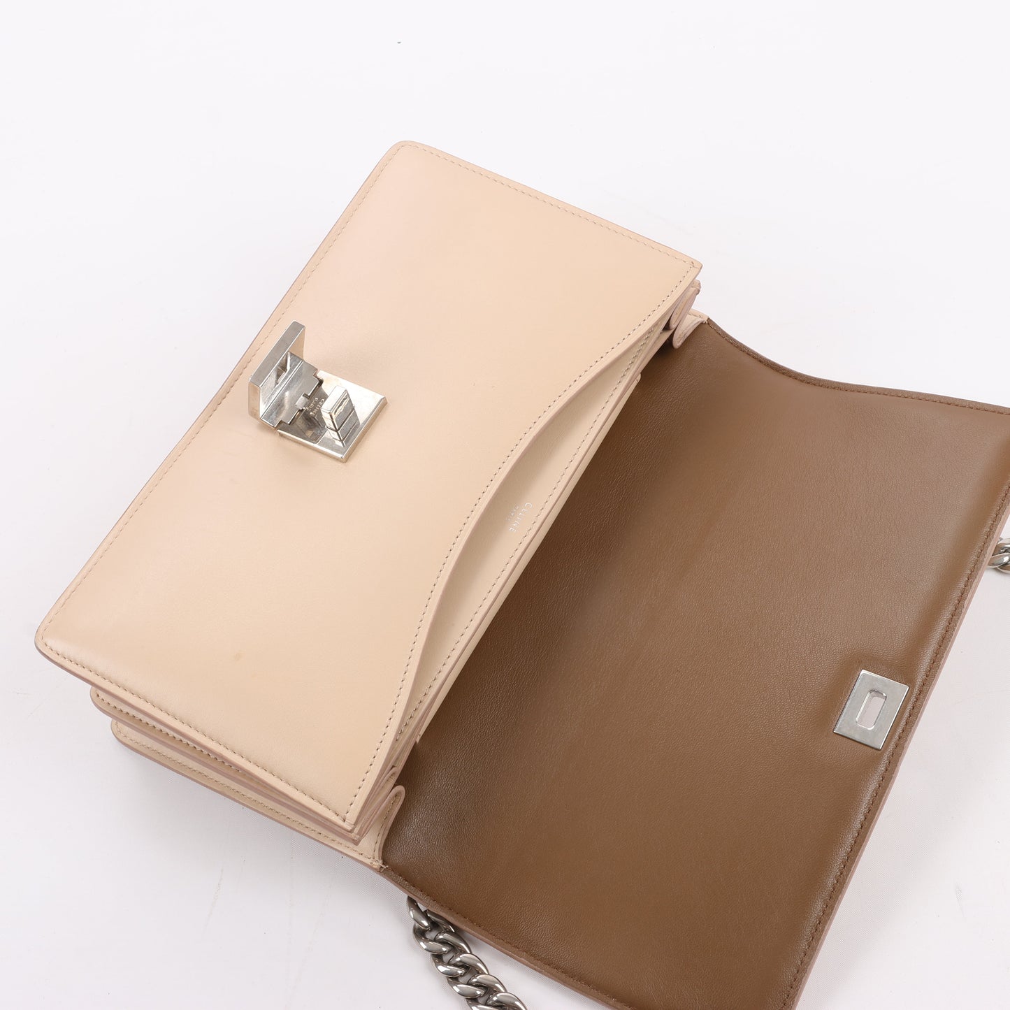 Celine Case Flap Leather Chain Shoulder Bag in Beige