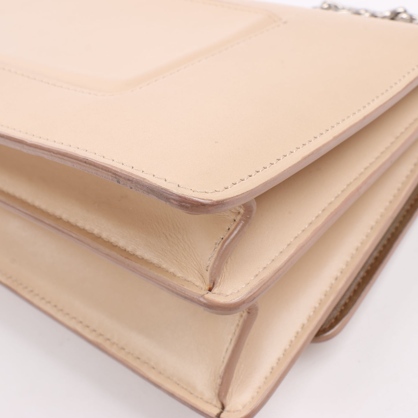 Celine Case Flap Leather Chain Shoulder Bag in Beige