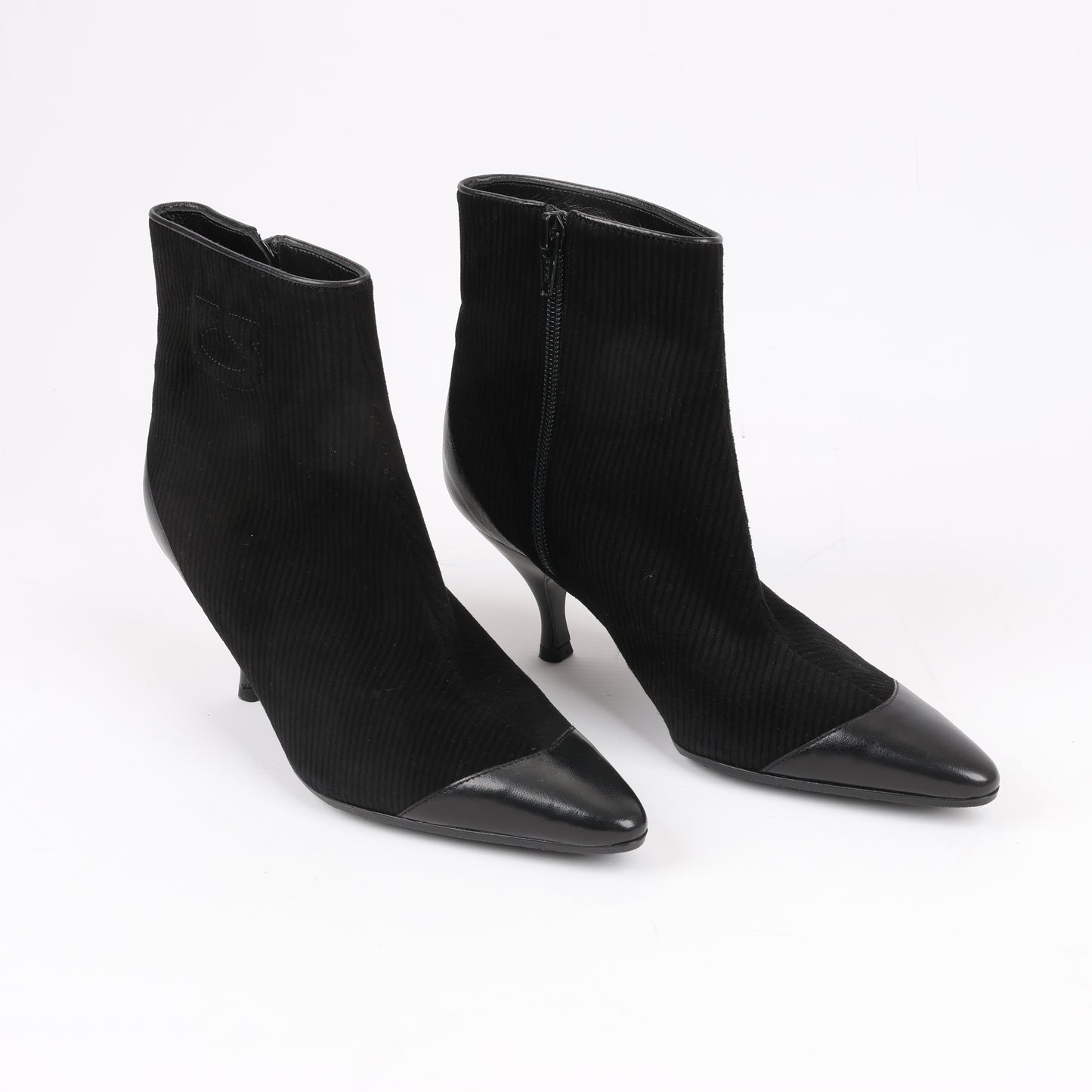 Ferragamo Gancini Leather & Suede Ankle Boots in Black, Size 4.5 US