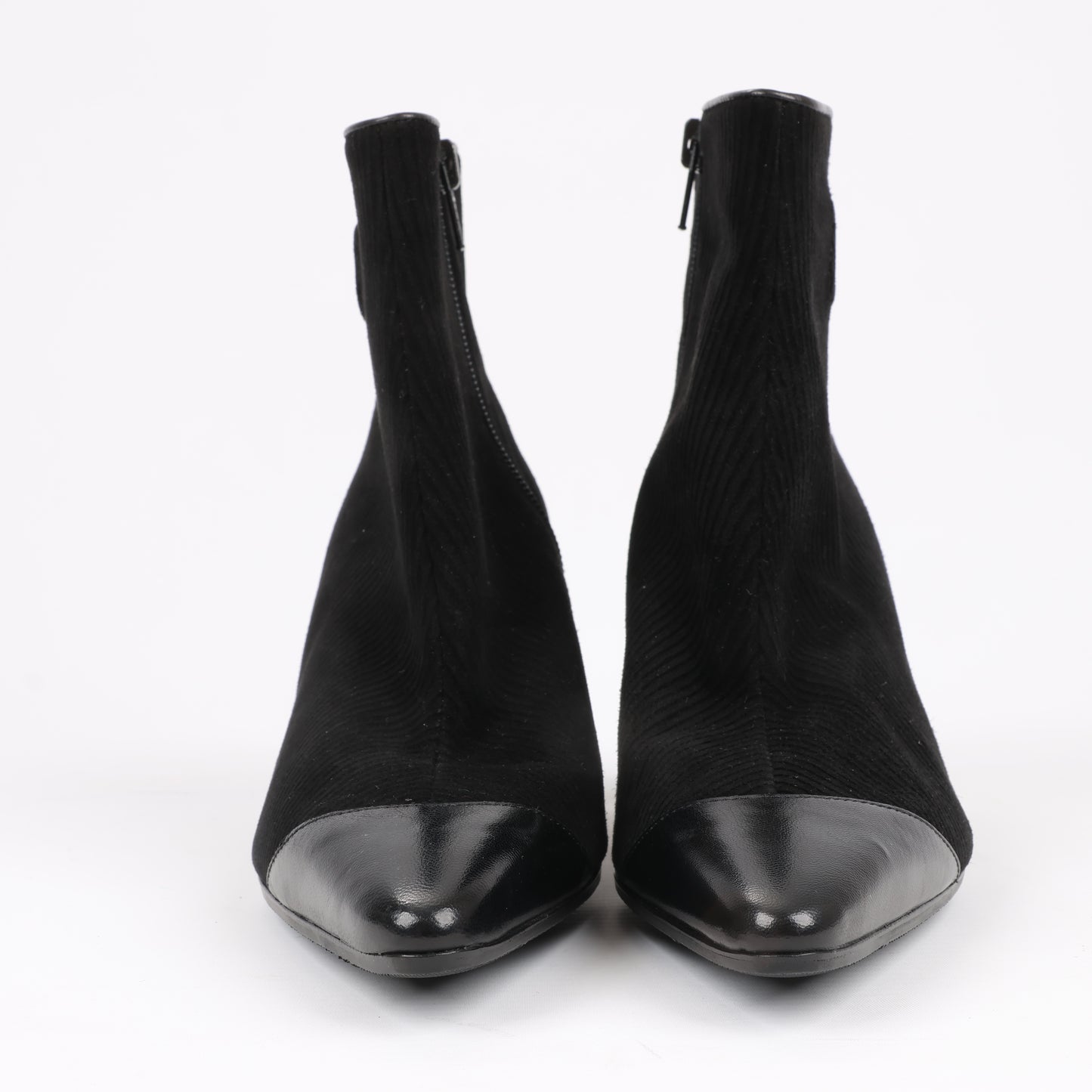 Ferragamo Gancini Leather & Suede Ankle Boots in Black, Size 4.5 US