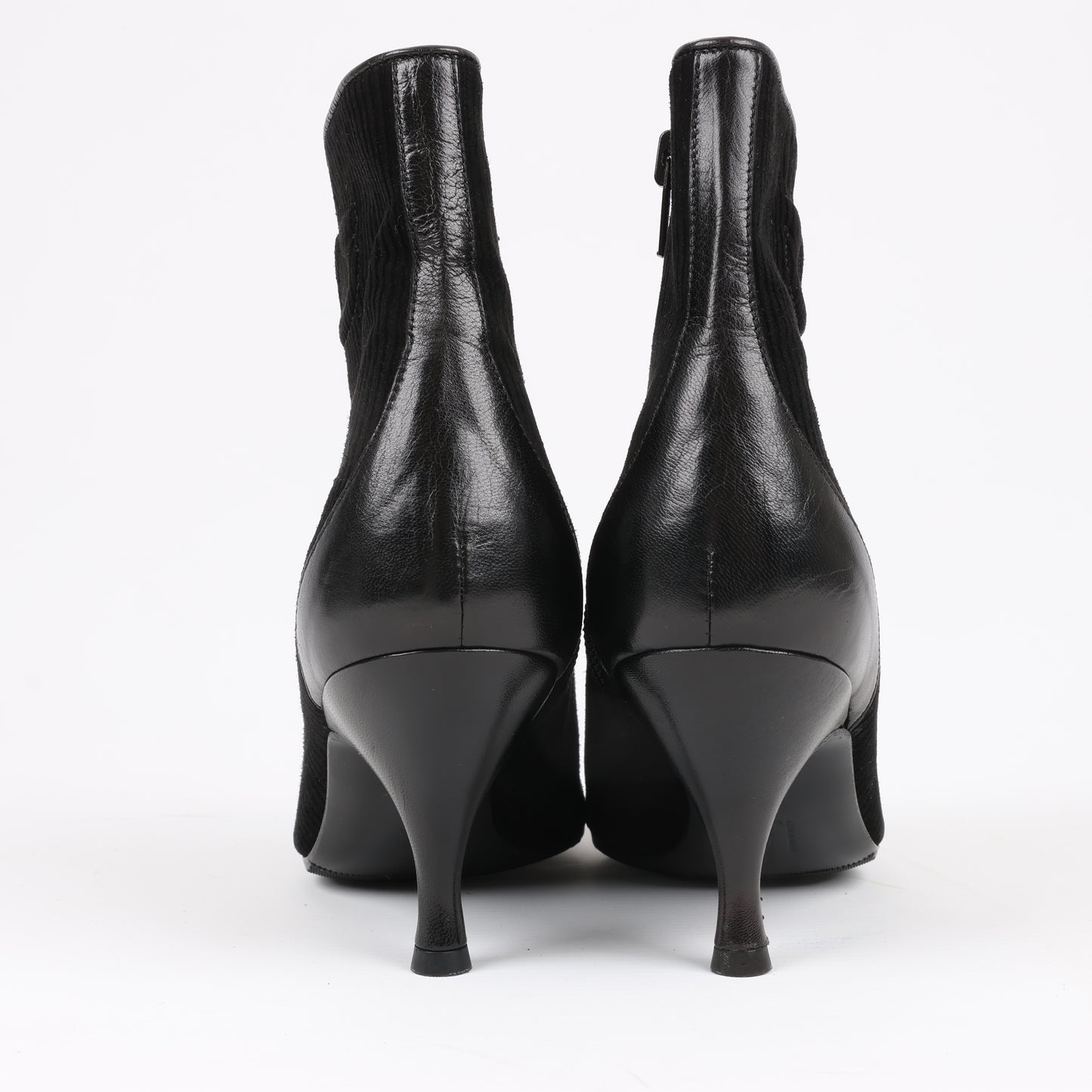 Ferragamo Gancini Leather & Suede Ankle Boots in Black, Size 4.5 US