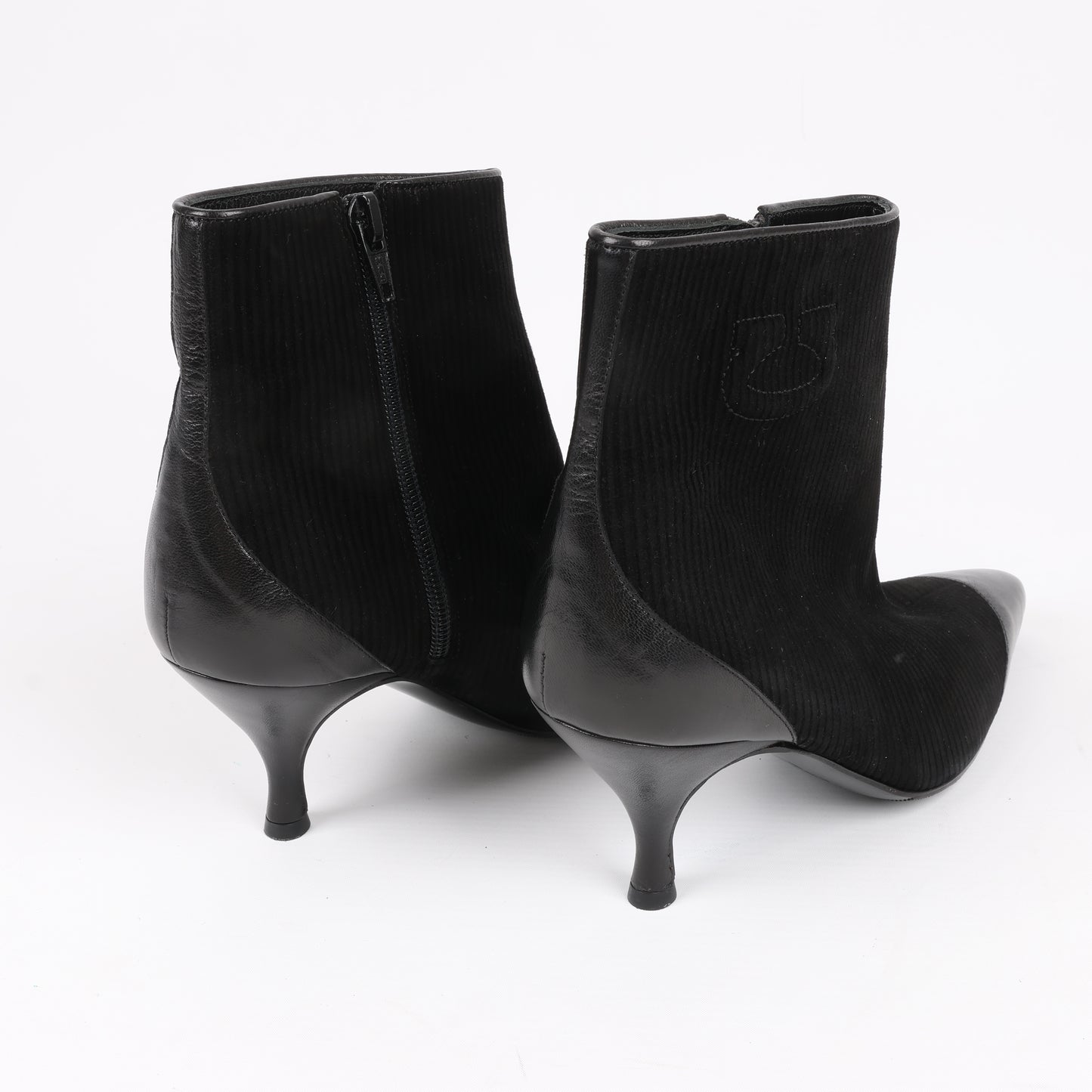 Ferragamo Gancini Leather & Suede Ankle Boots in Black, Size 4.5 US