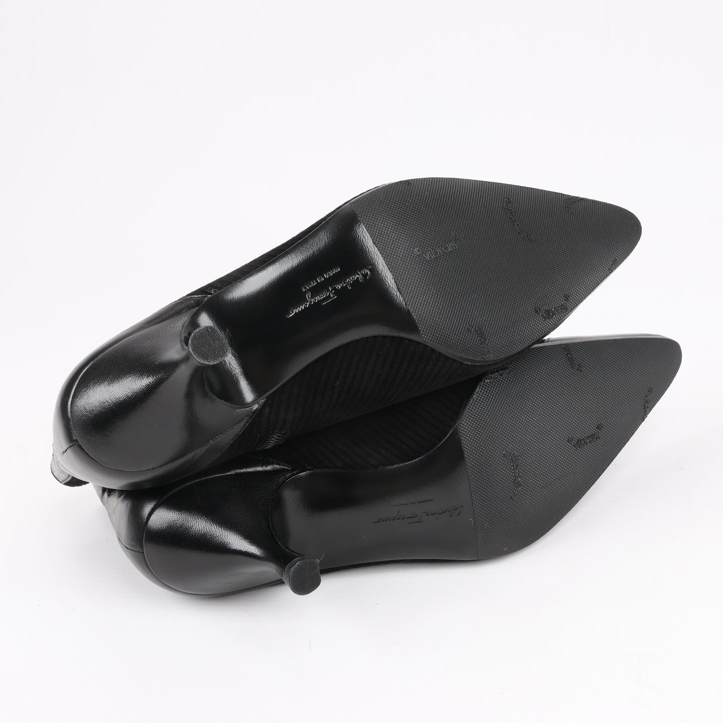 Ferragamo Gancini Leather & Suede Ankle Boots in Black, Size 4.5 US