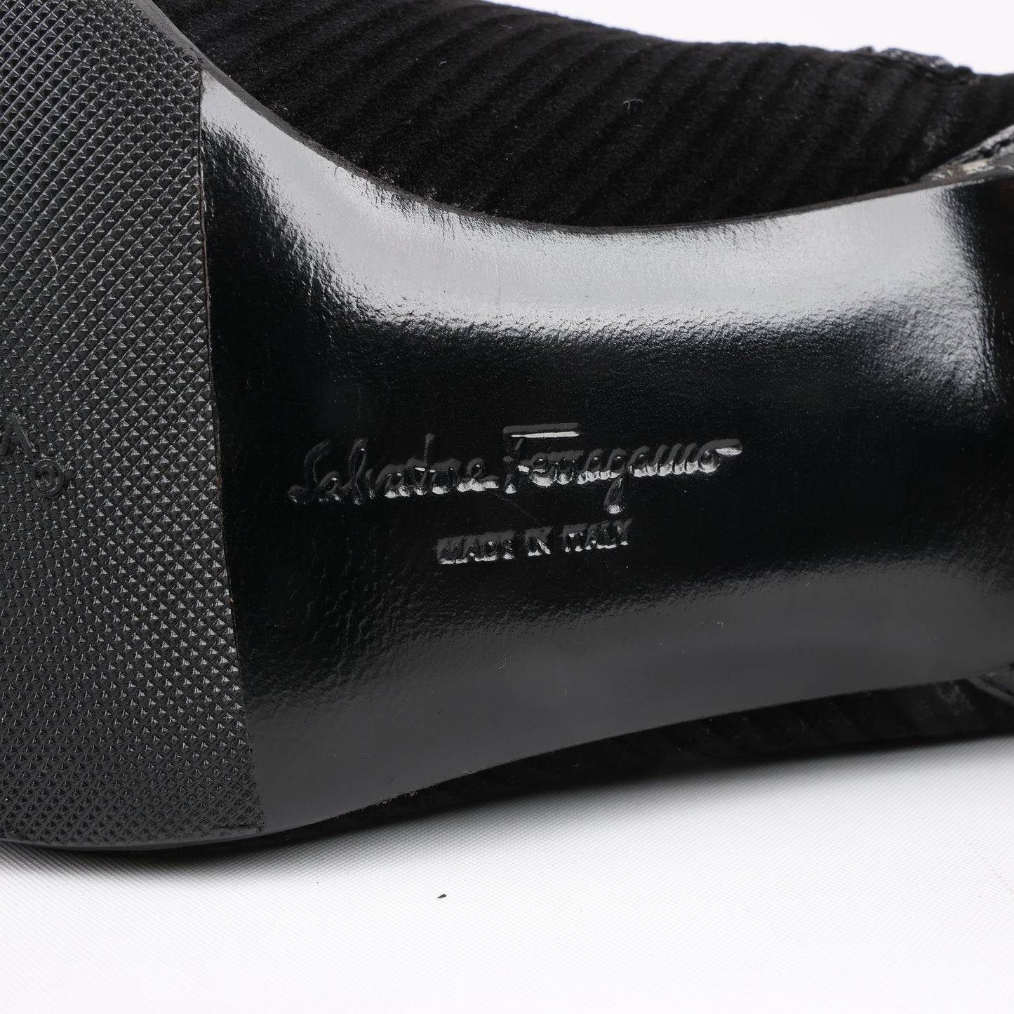Ferragamo Gancini Leather & Suede Ankle Boots in Black, Size 4.5 US