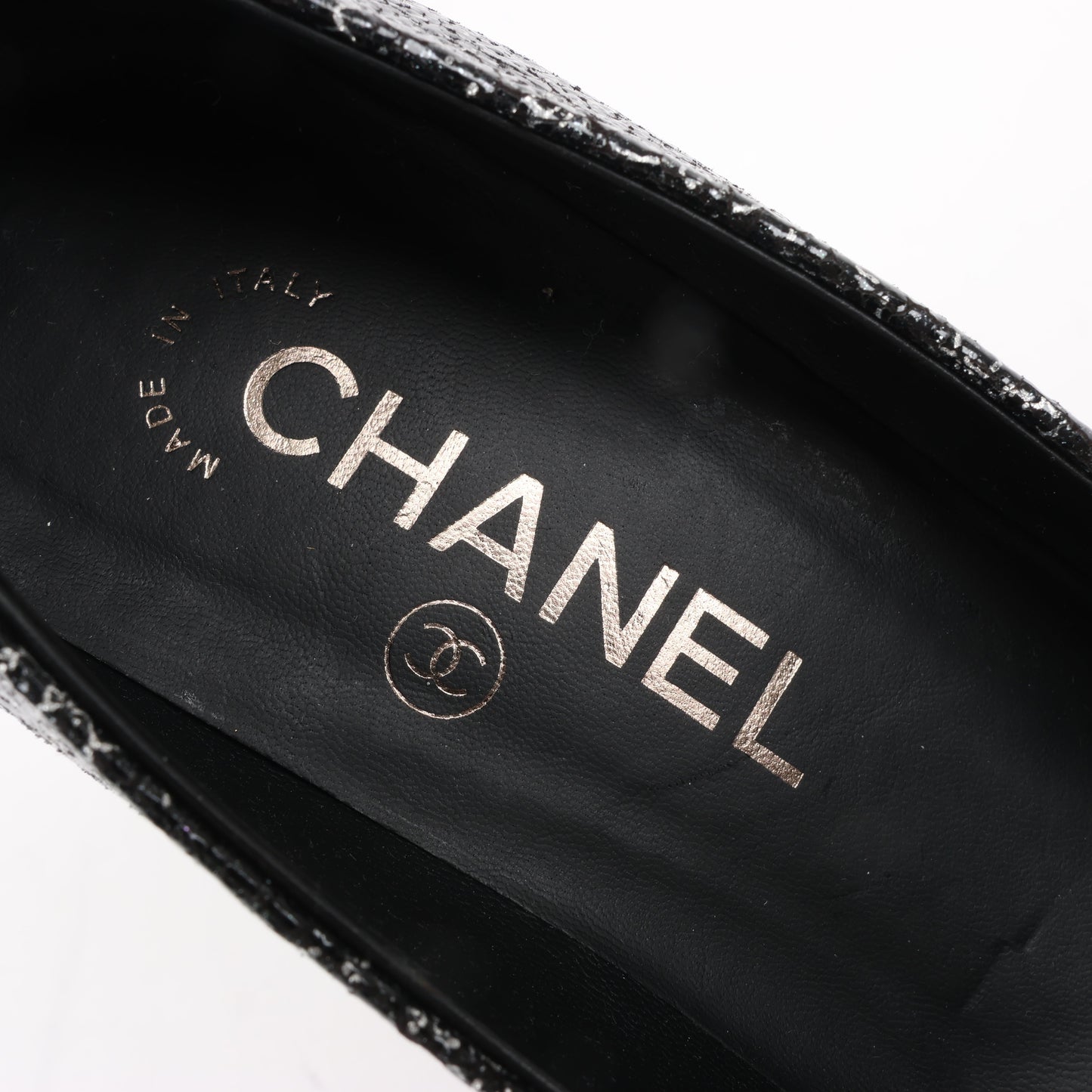 Chanel Coco Mark Leder Heels Schwarz × Silber G29571, Größe 36 EU