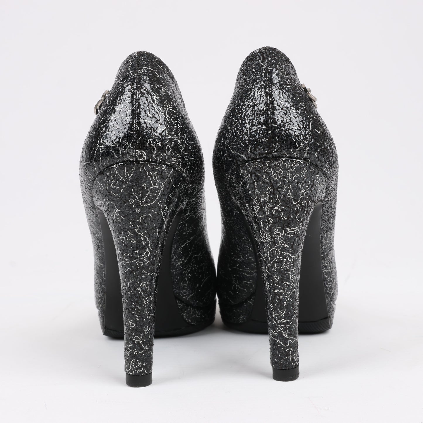 Chanel Coco Mark Leder Heels Schwarz × Silber G29571, Größe 36 EU