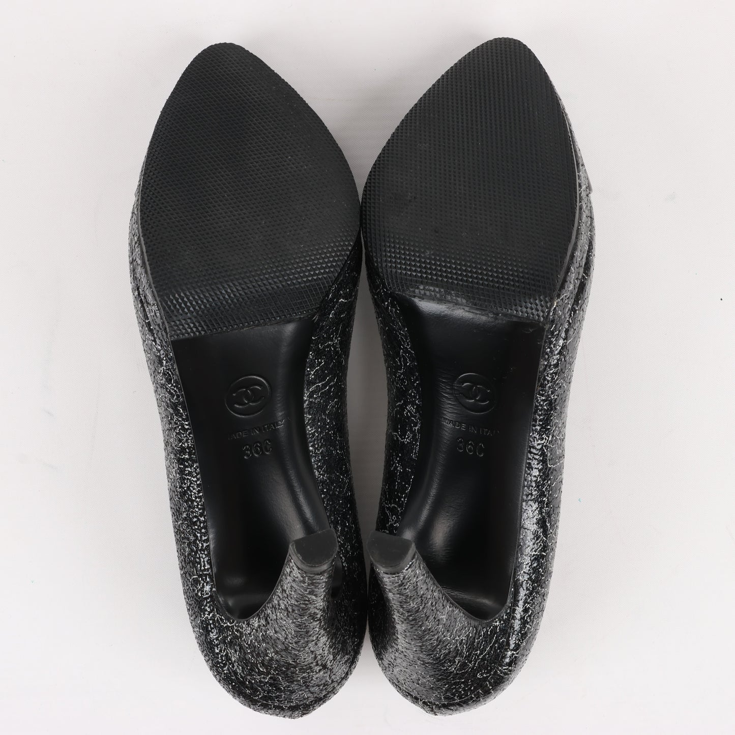 Chanel Coco Mark Leder Heels Schwarz × Silber G29571, Größe 36 EU