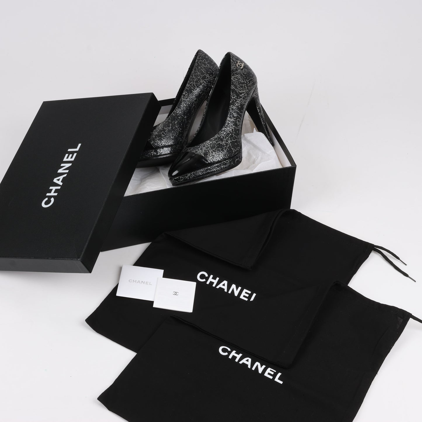 Chanel Coco Mark Leder Heels Schwarz × Silber G29571, Größe 36 EU