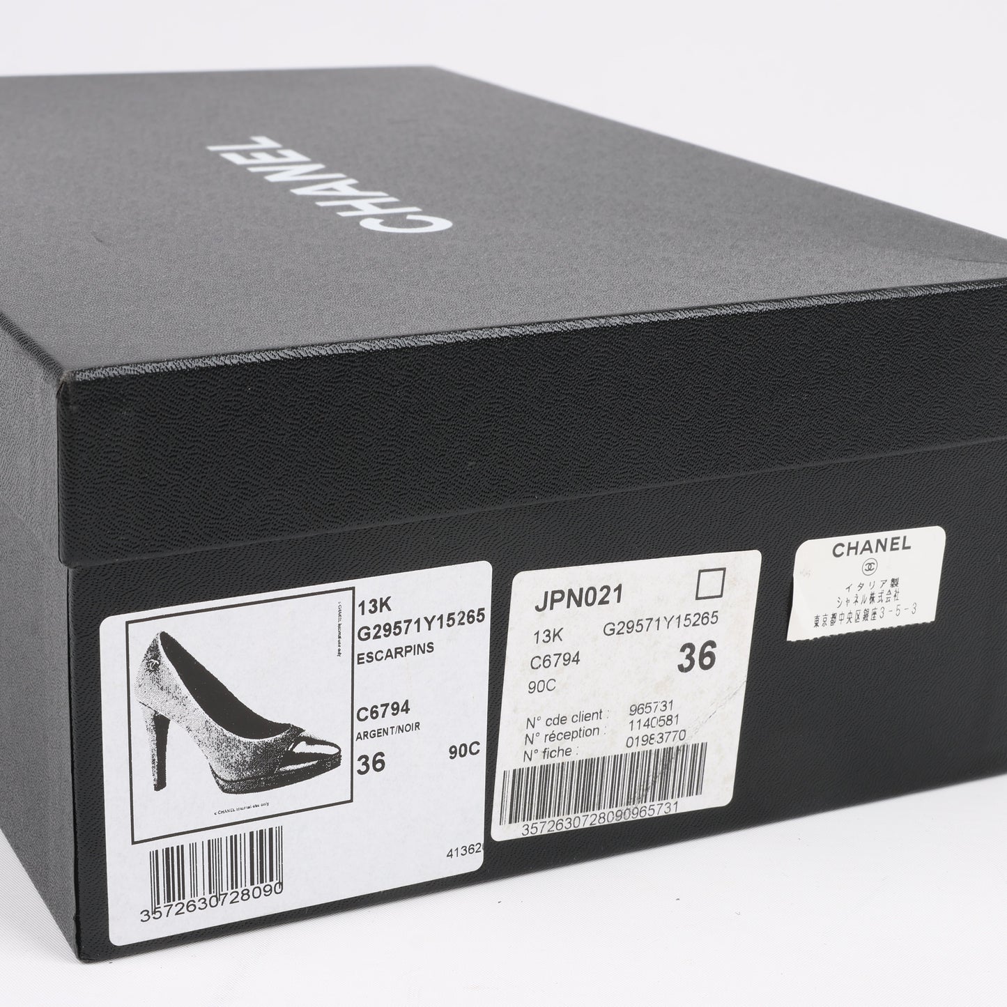 Chanel Coco Mark Leder Heels Schwarz × Silber G29571, Größe 36 EU
