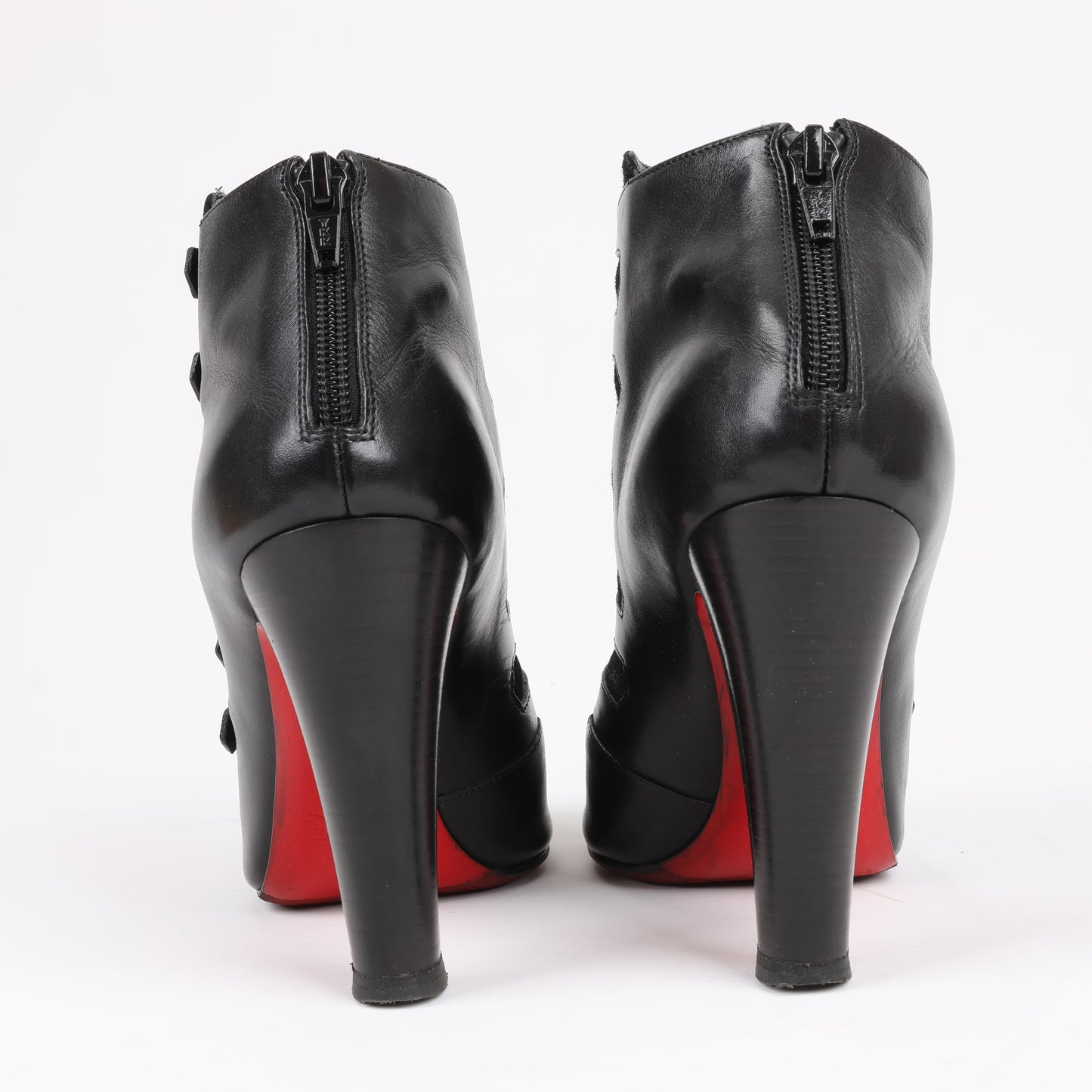 Christian Louboutin Leather & Suede Ankle Boots in Black, Size 37 EU