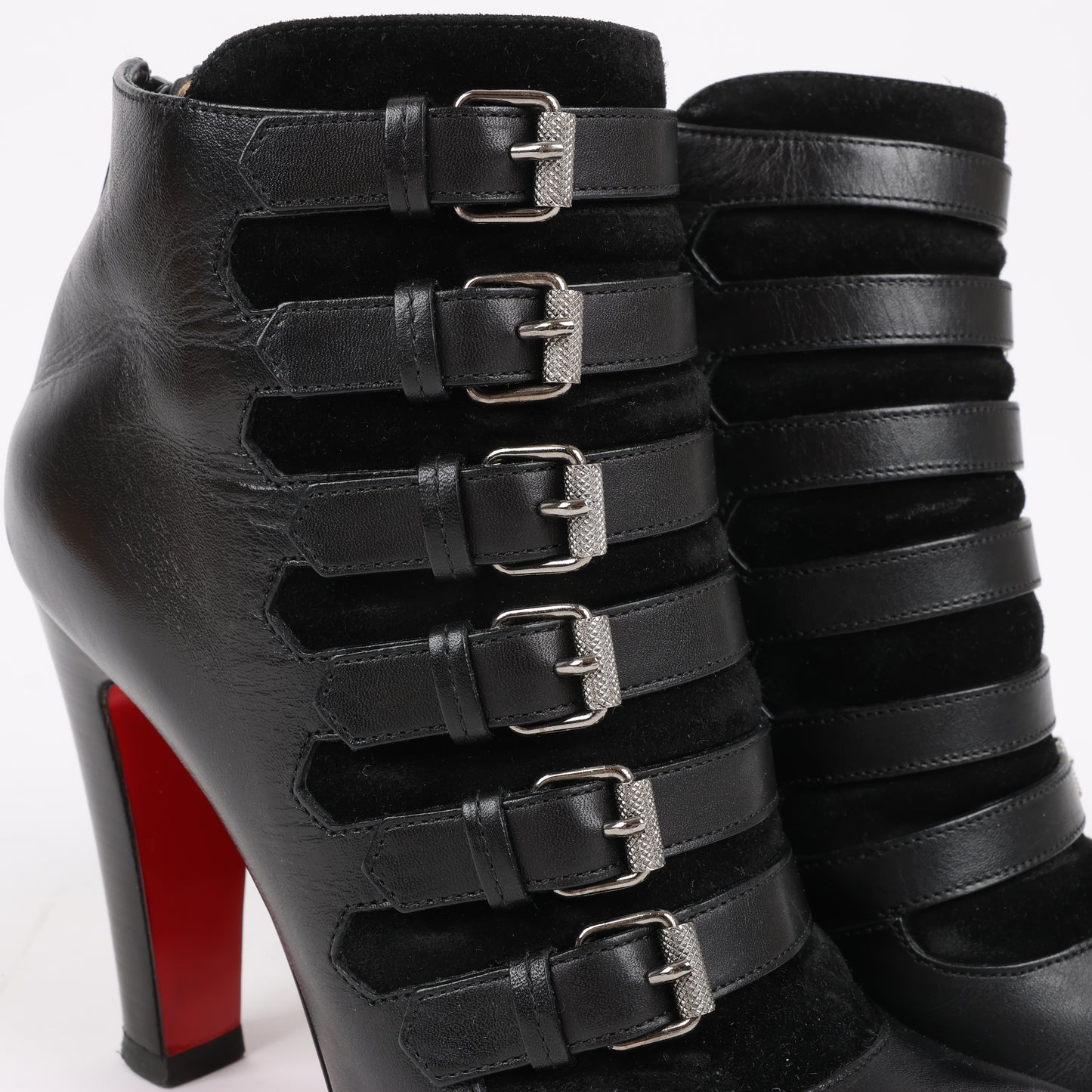 Christian Louboutin Leather & Suede Ankle Boots in Black, Size 37 EU