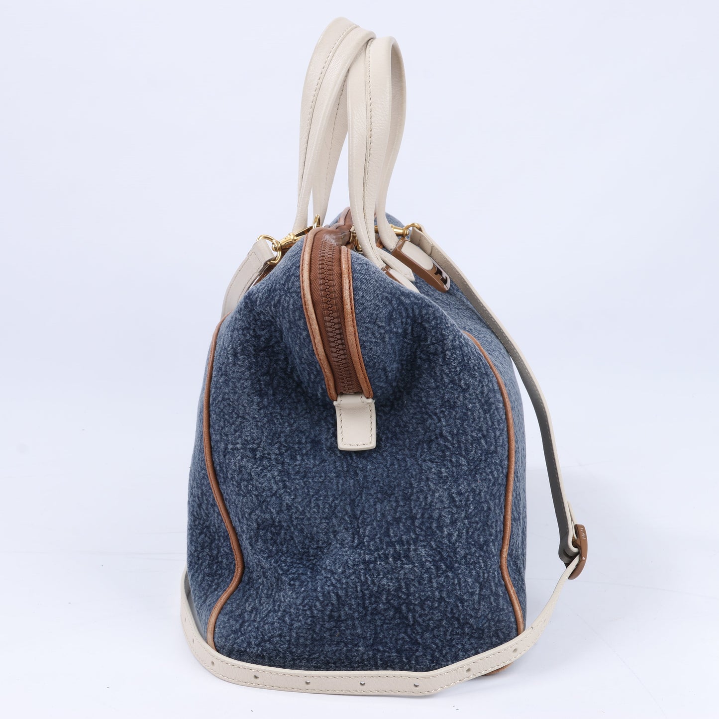 Fendi Chameleon Denim & Leder 2Way Boston Handtasche in Marineblau 8BL110