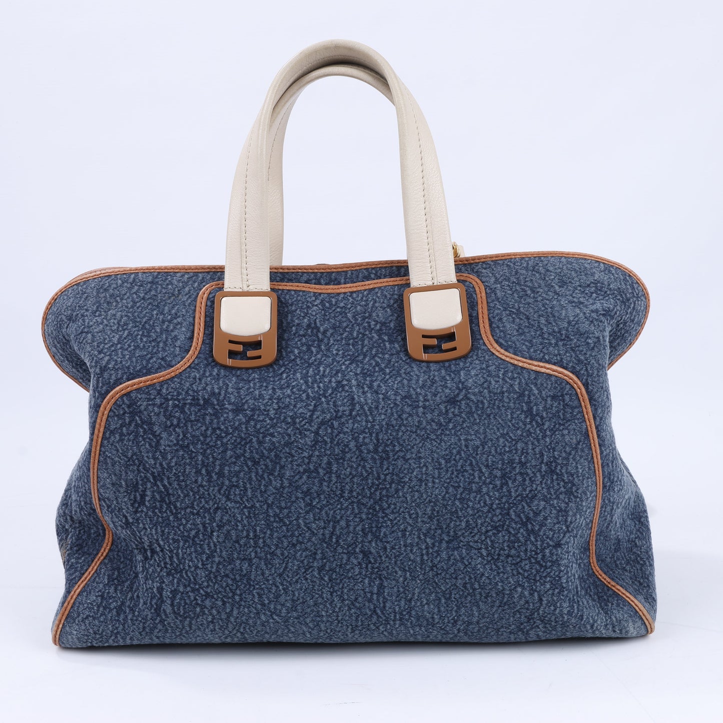 Fendi Chameleon Denim & Leder 2Way Boston Handtasche in Marineblau 8BL110