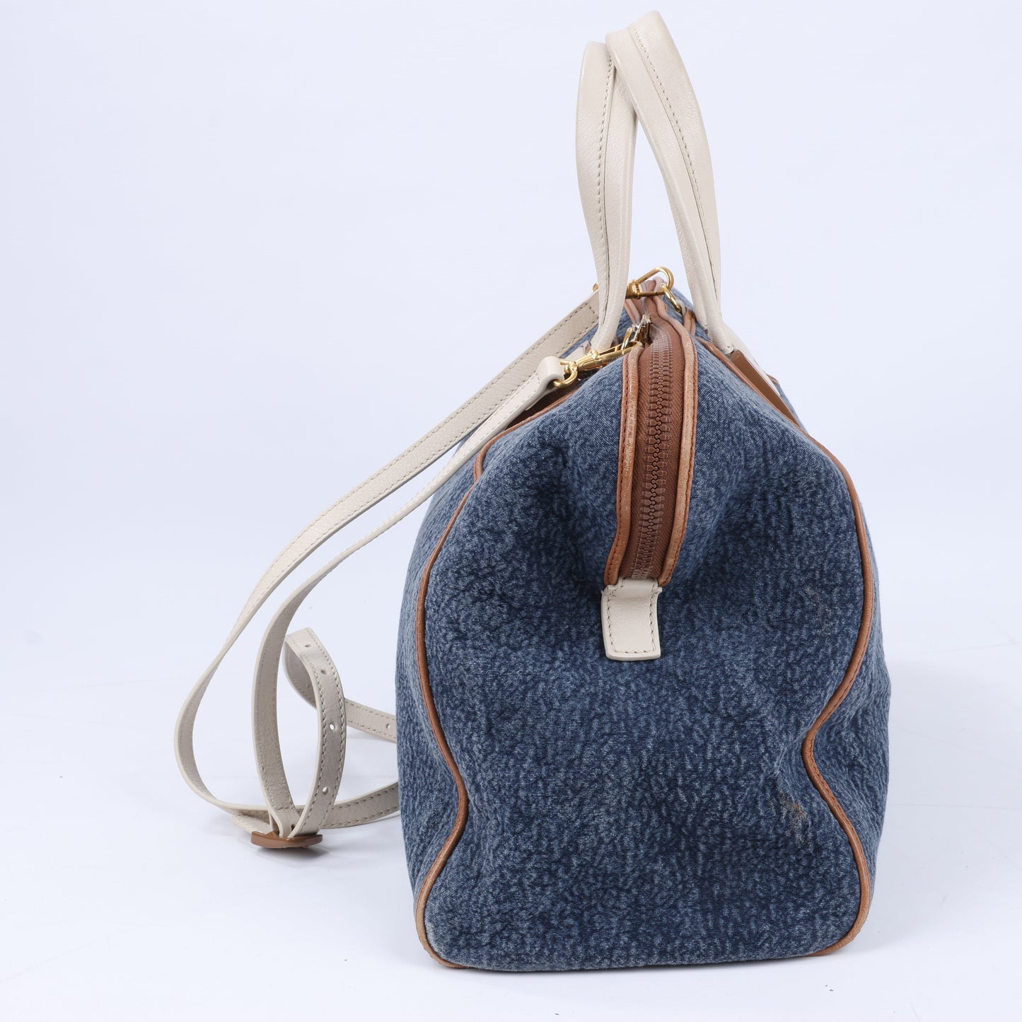 Fendi Chameleon Denim & Leder 2Way Boston Handtasche in Marineblau 8BL110