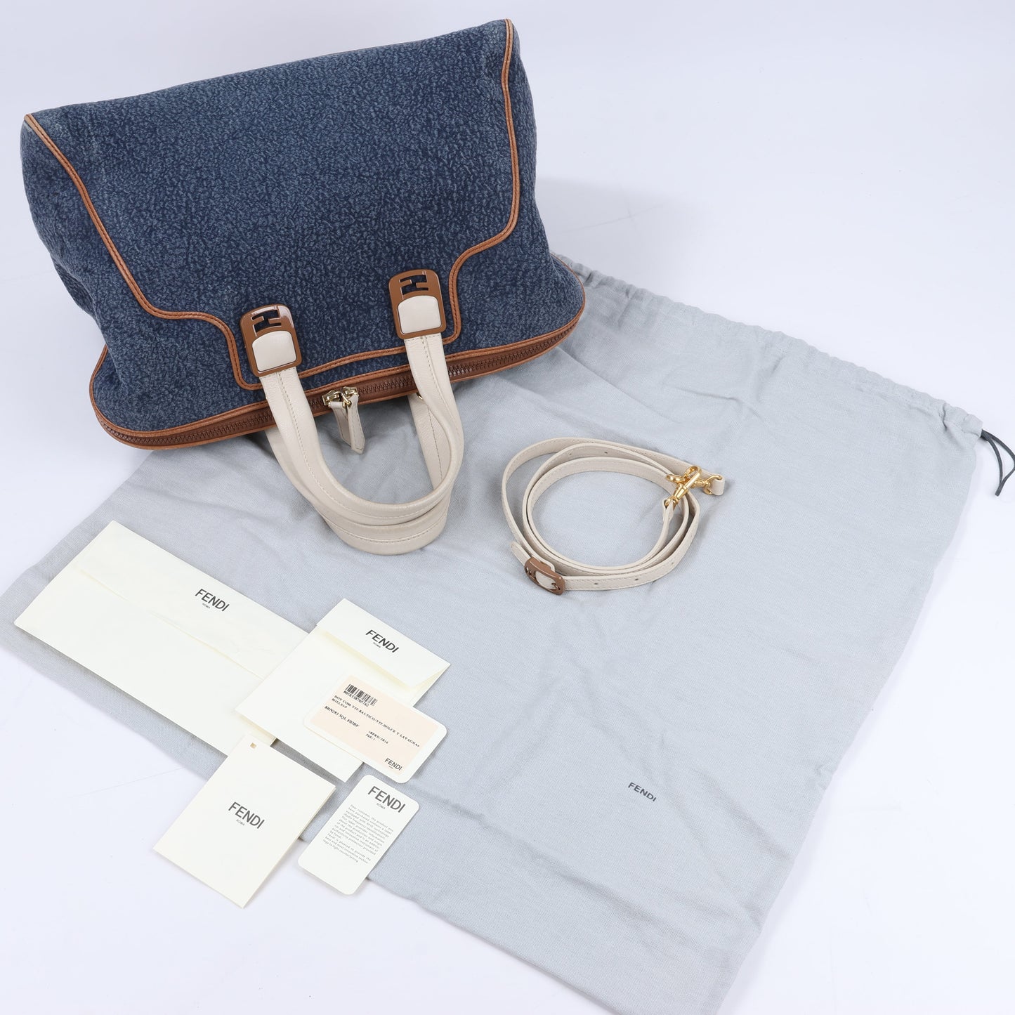 Fendi Chameleon Denim & Leder 2Way Boston Handtasche in Marineblau 8BL110