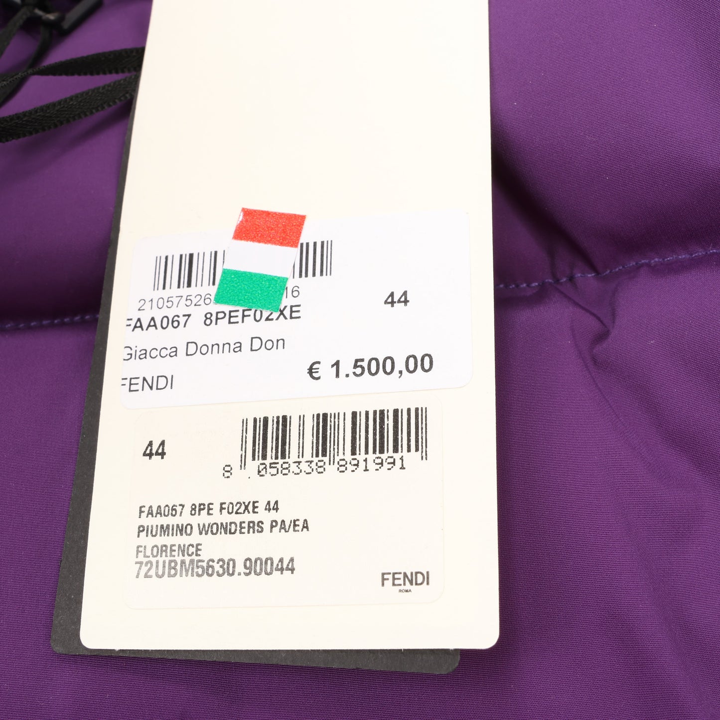 Fendi Purple Puffer Jacket, Size 44