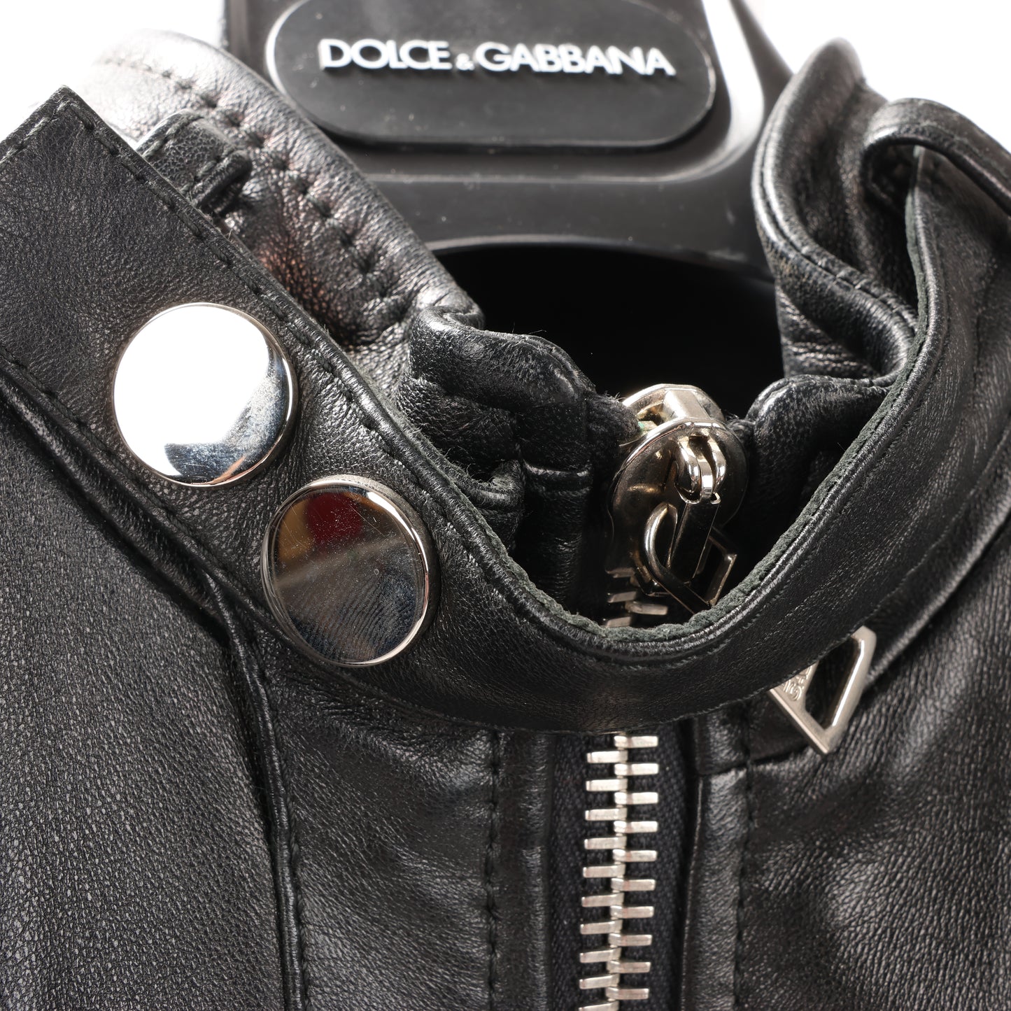 Dolce & Gabbana Black Leather and Leopard Biker Jacket, Size 38