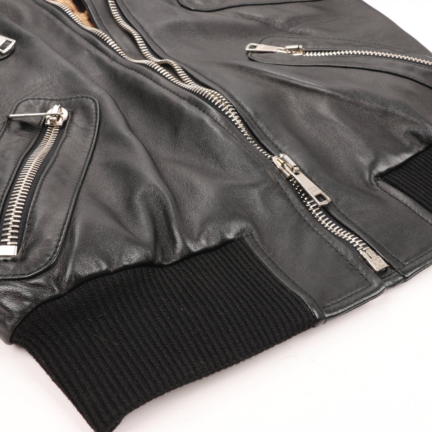 Dolce & Gabbana Black Leather and Leopard Biker Jacket, Size 38
