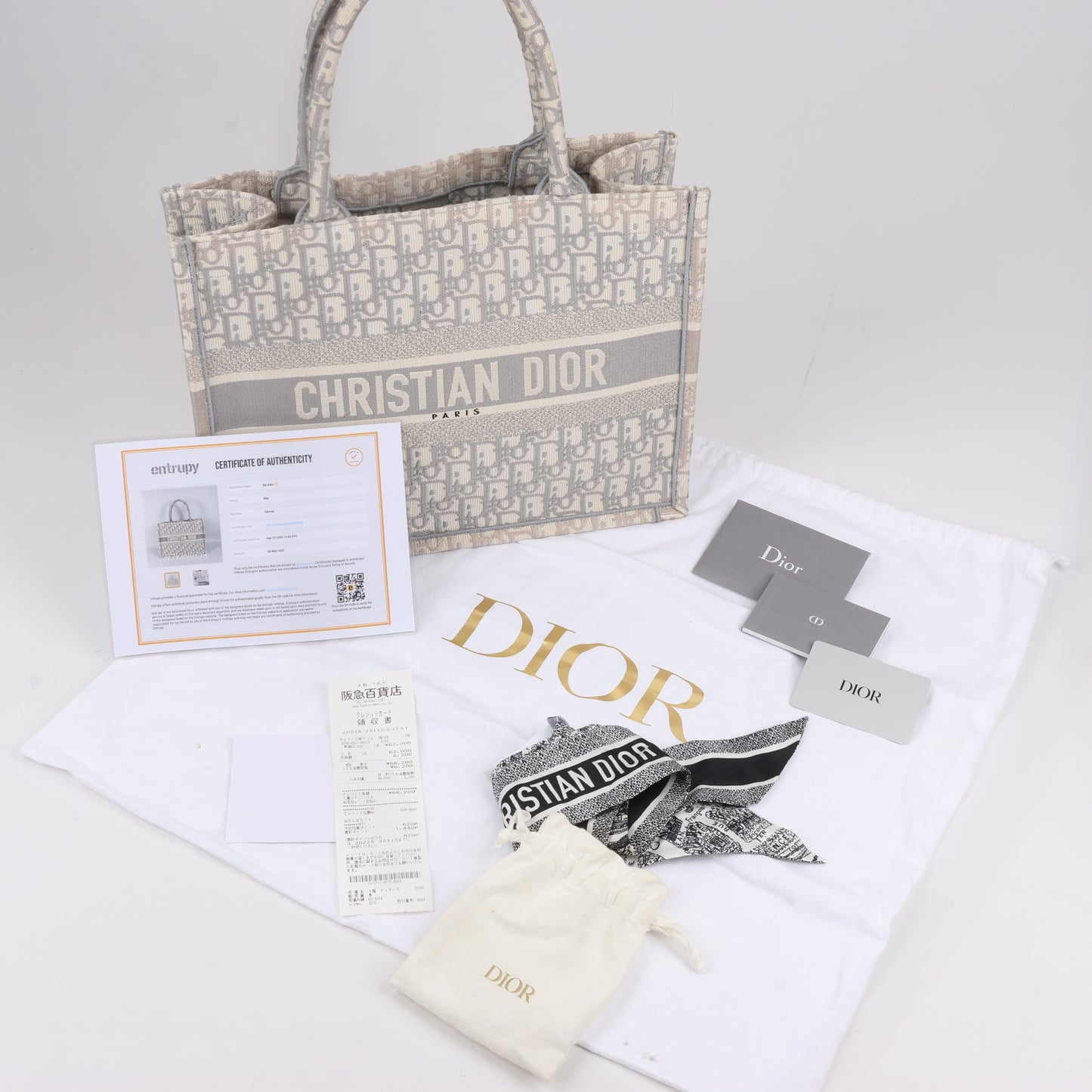 Christian Dior Oblique Book Tote Canvas Tote Handbag in Gray / with scarf