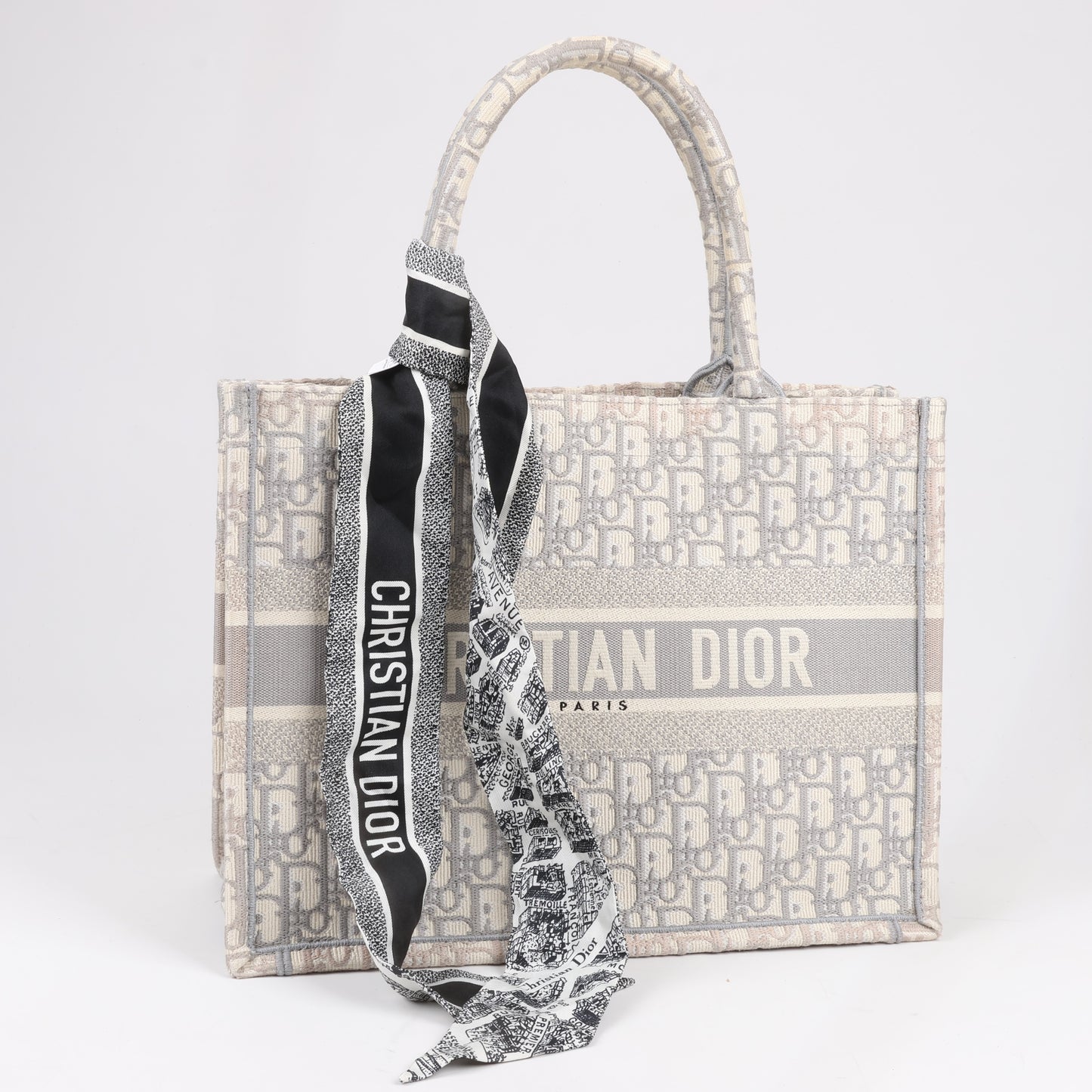 Christian Dior Oblique Book Tote Canvas Tote Handbag in Gray / with scarf