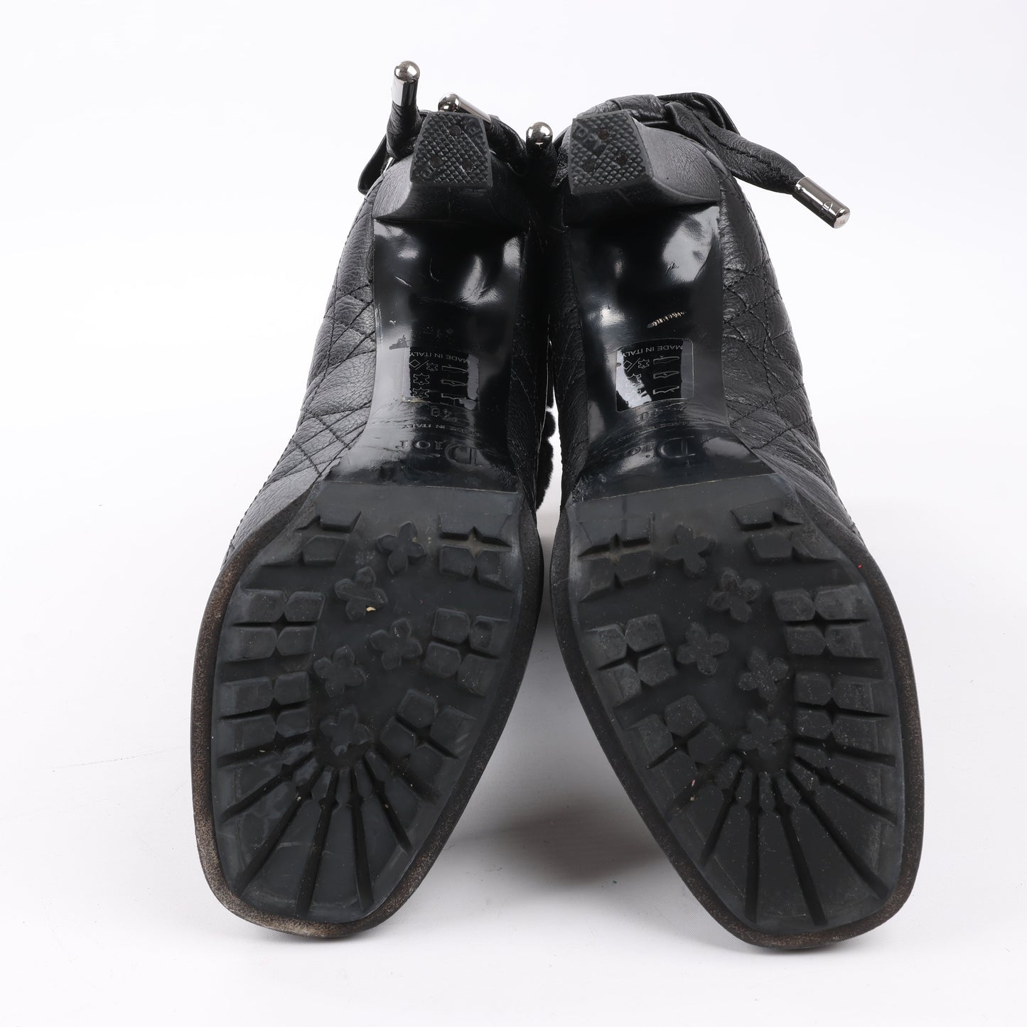 Dior Black Leather Cannage Ice Fur Cuffed Boots, Size 40 EU