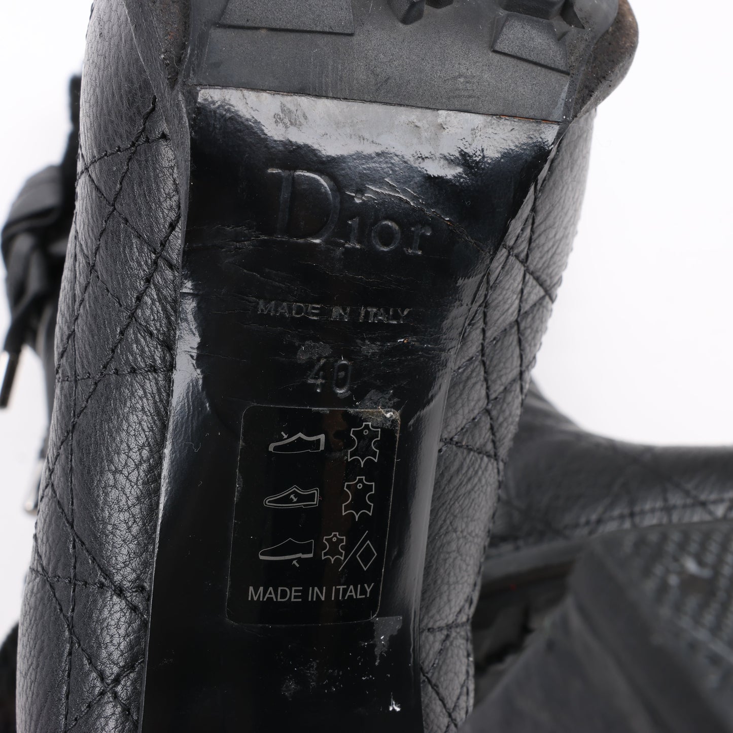 Dior Black Leather Cannage Ice Fur Cuffed Boots, Size 40 EU