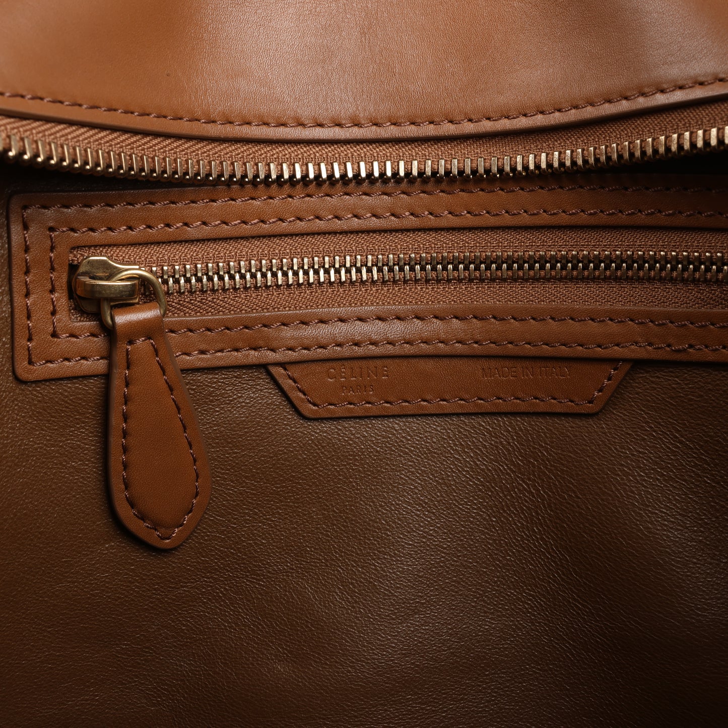 CELINE Luggage Micro Leather Handbag in Tri-color Brown