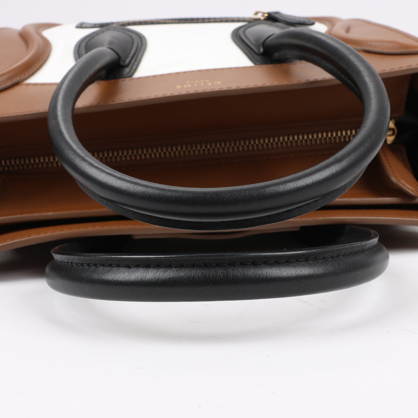 CELINE Luggage Micro Leather Handbag in Tri-color Brown