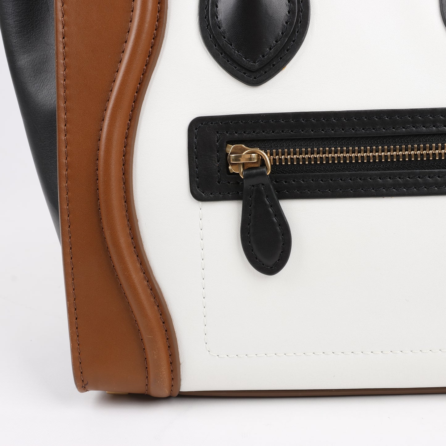 CELINE Luggage Micro Leather Handbag in Tri-color Brown
