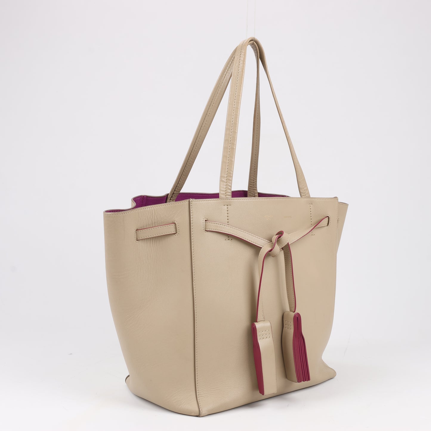Celine Small Cabas Phantom Leather Shoulder Bag in Beige