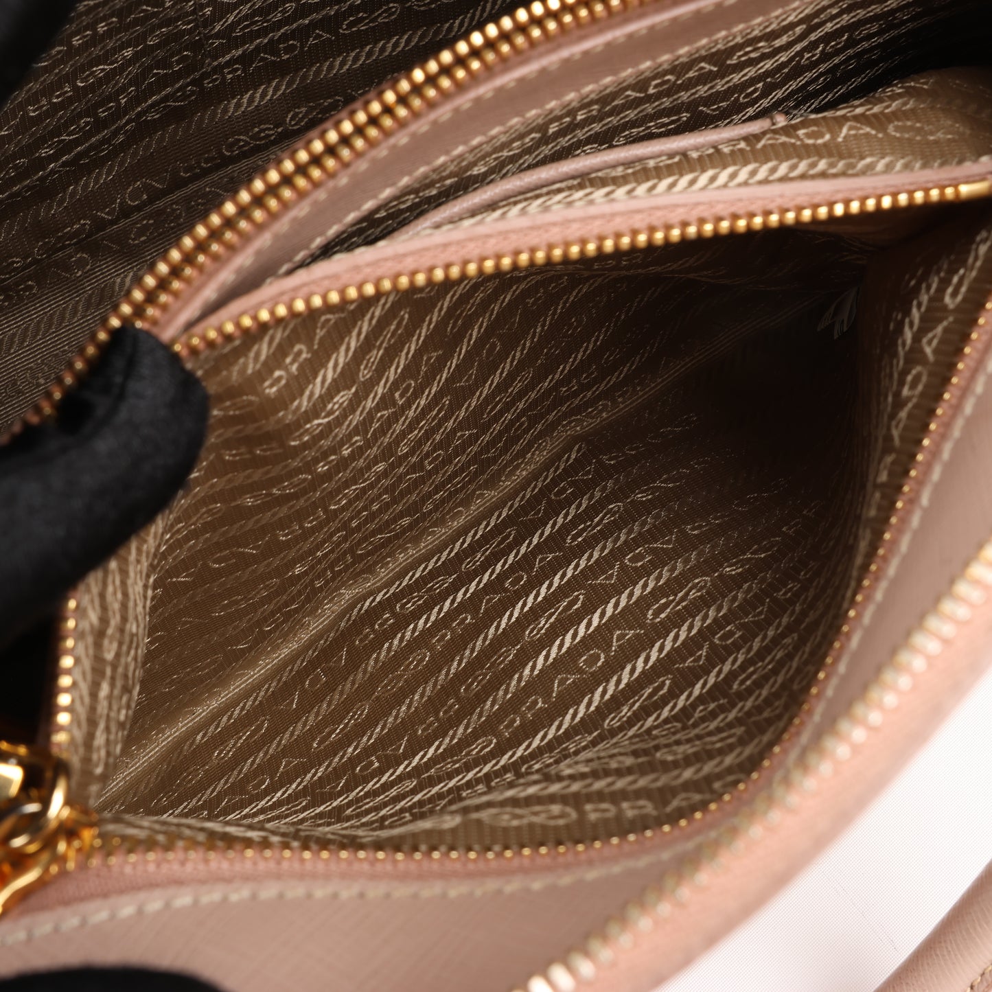 Prada Promenade Saffiano Lux Leather Handbag in Beige