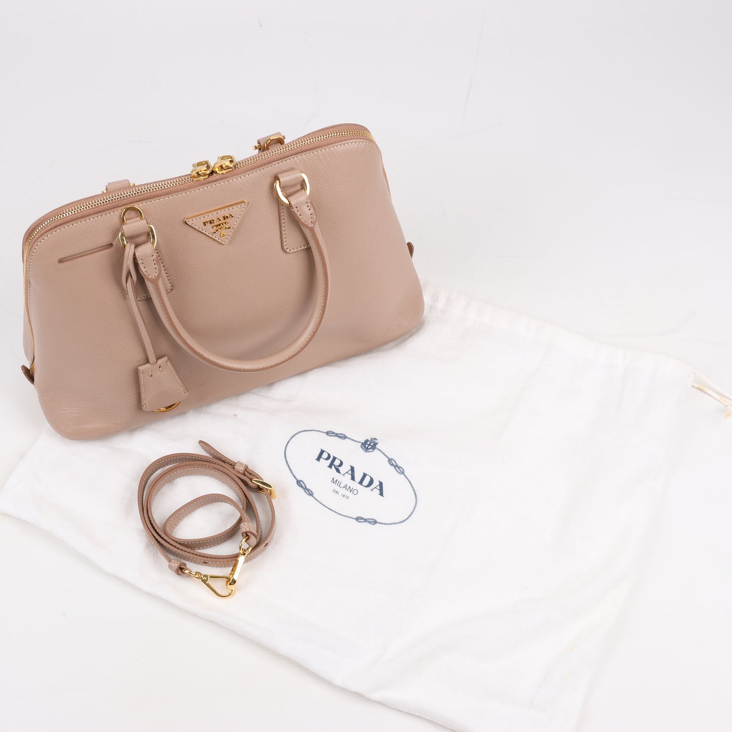 Prada Promenade Saffiano Lux Leather Handbag in Beige