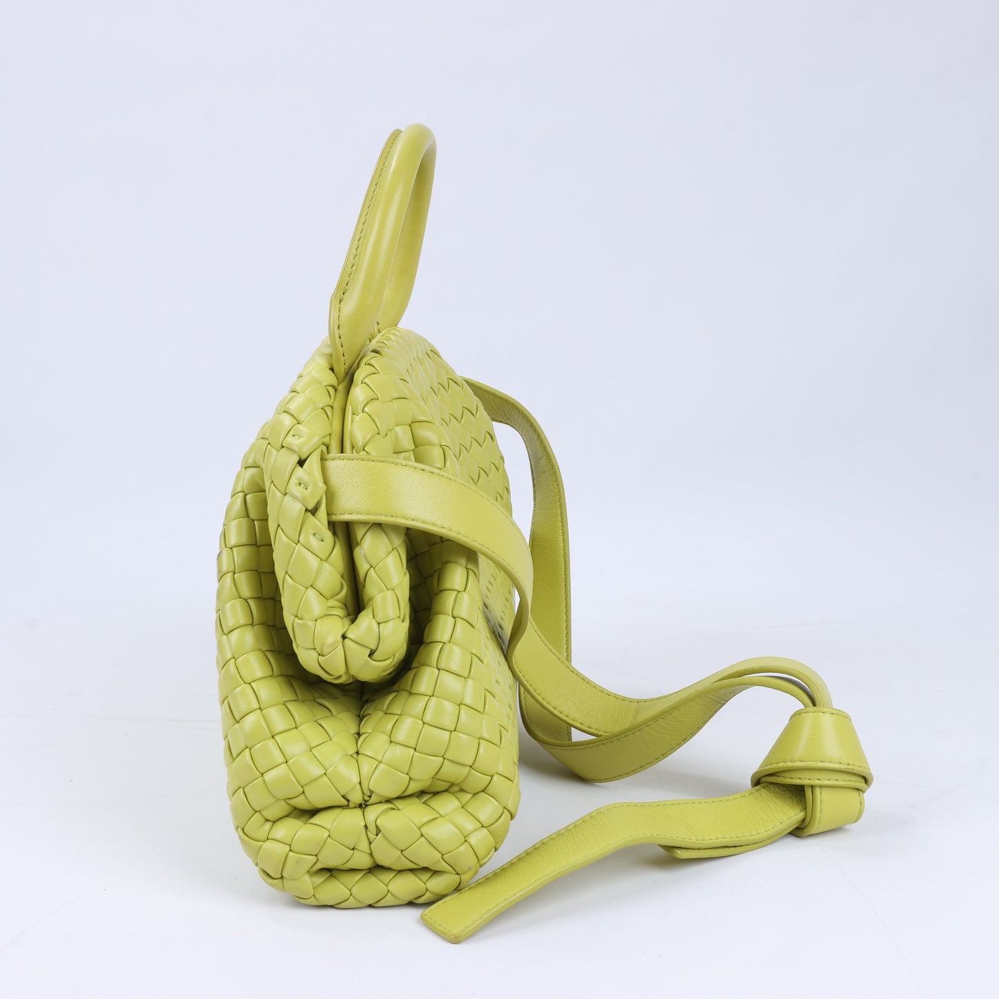 Bottega Veneta – Kleine 2-Wege-Handtasche aus Intrecciato-Leder in Gelbgrün