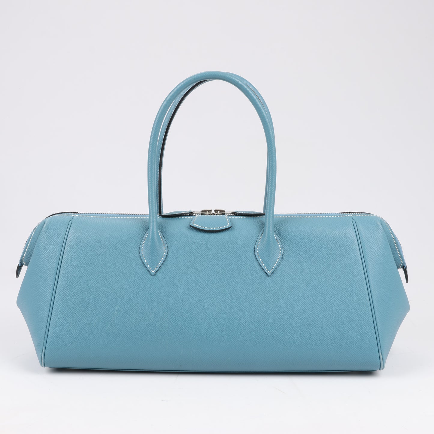 HERMES Paris Bombay 35 Veau Epsom Blue Jean Silver Metal Fittings Handbag □K: 2007