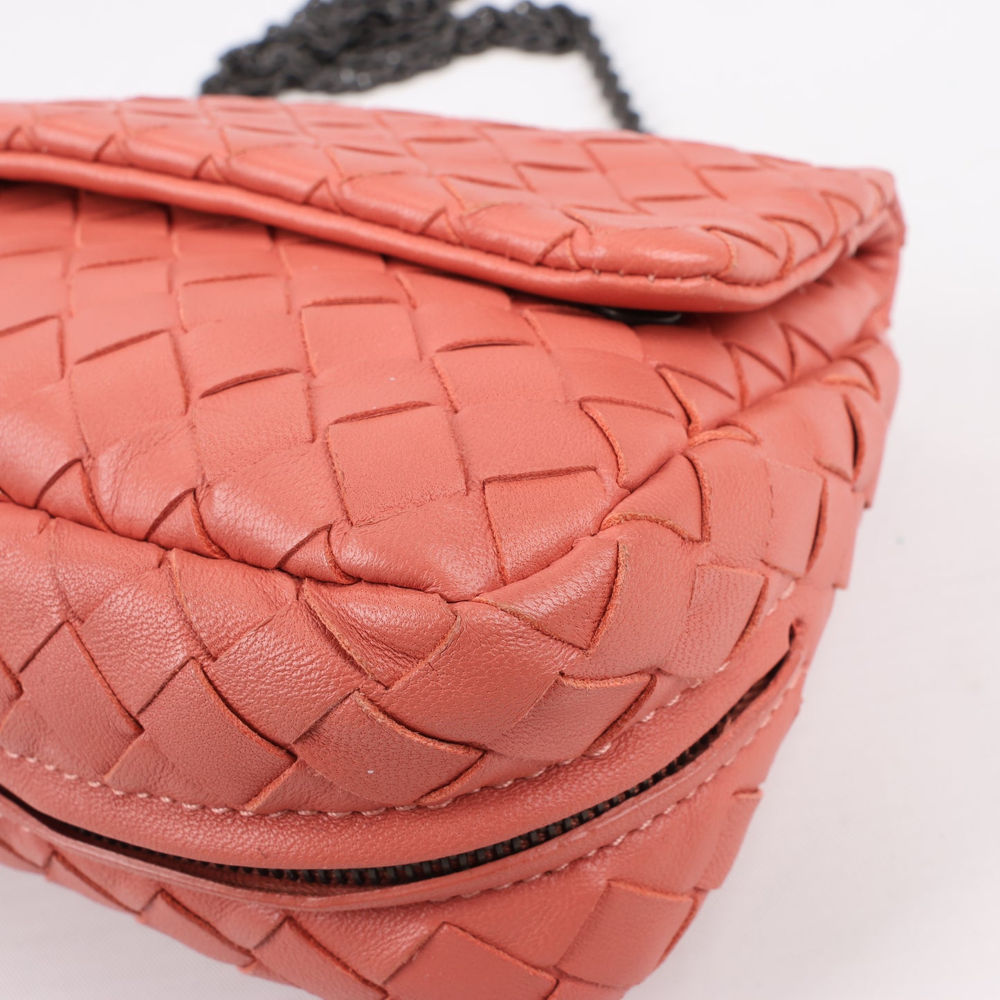 BOTTEGA VENETA Intrecciato Leather Chain Shoulder Bag in Pink