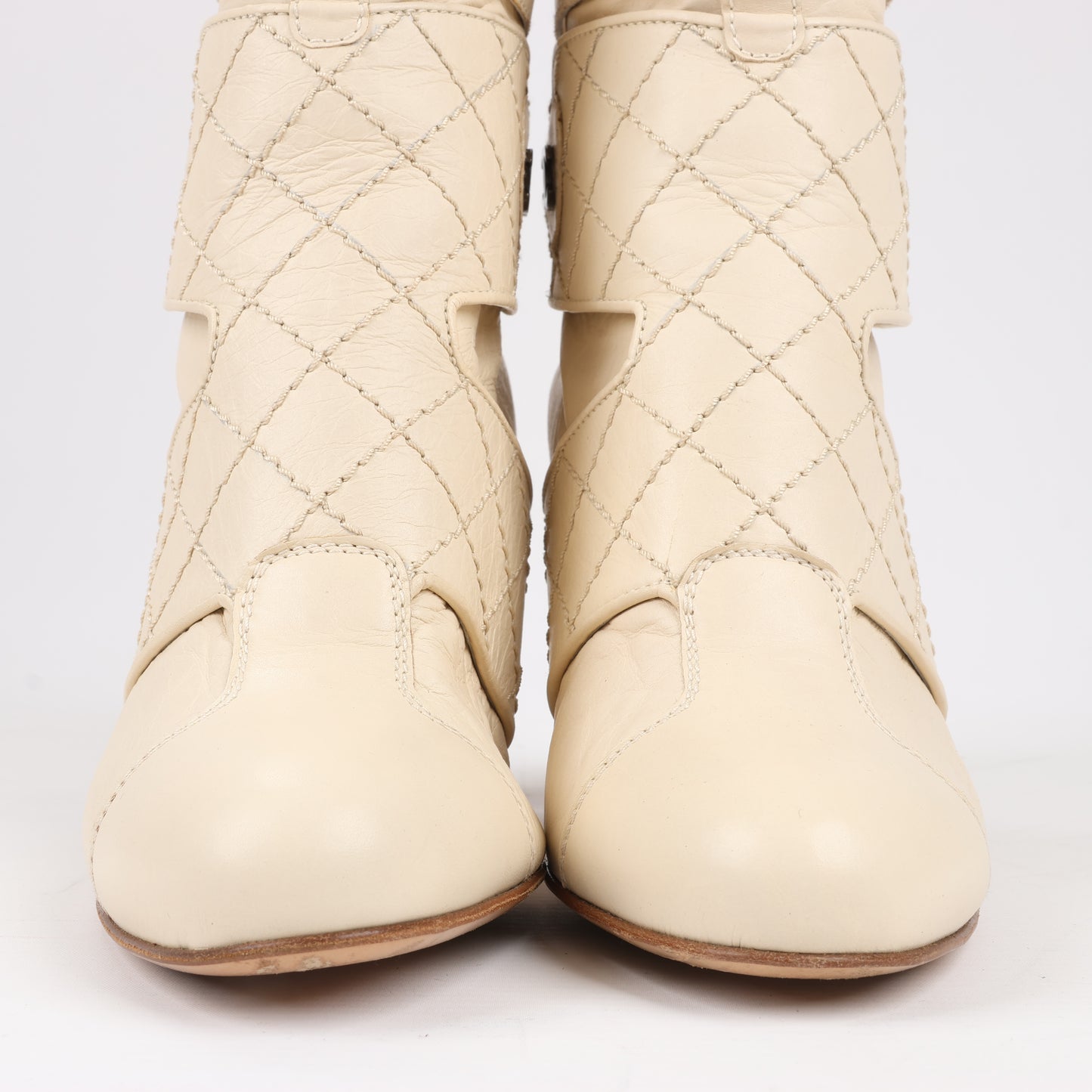 Chanel Coco Mark Matelasse 06A Leather Long Boots in Ivory G25325, Size 38.5 EU